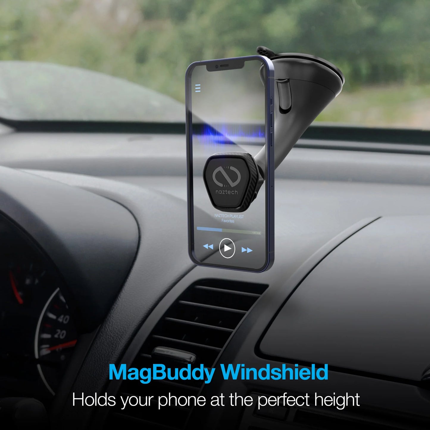 Naztech MagBuddy Elite Windshield Mount – Magnetic 360° Car Phone Holder & Gel Suction Cup