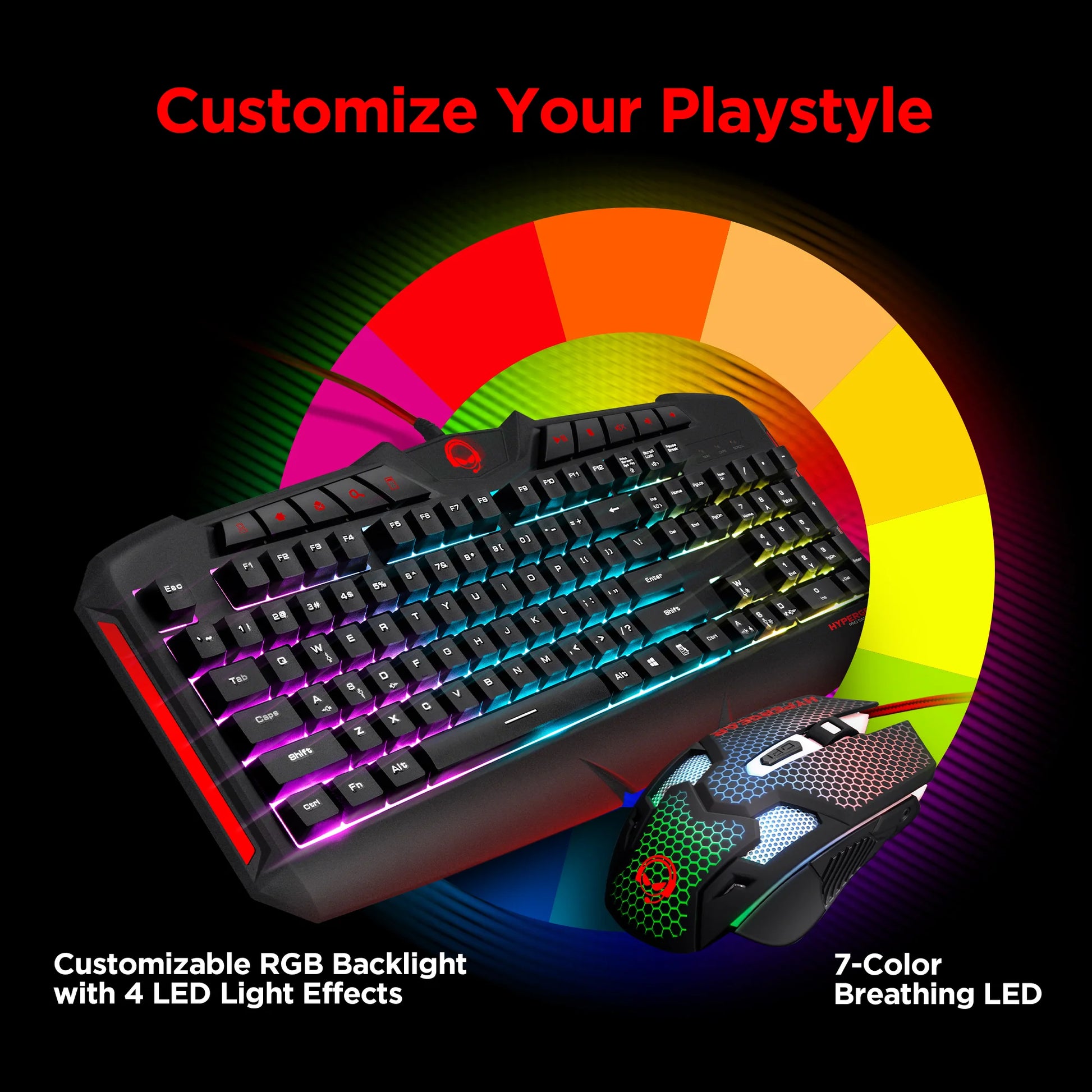 HyperGear 4-in-1 Gaming Kit – RGB Keyboard, Precision Mouse, Stereo Headset & Large Mouse Pad