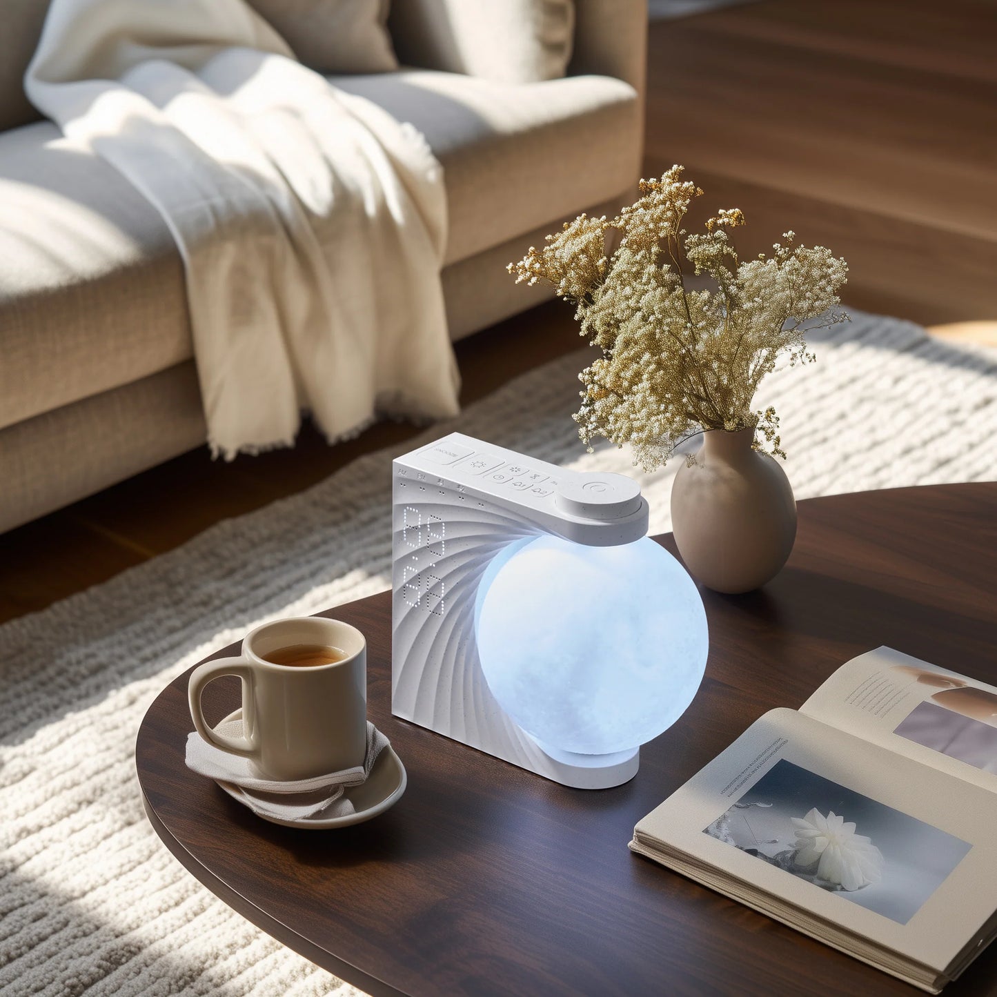 3D Moon Lamp Desktop Clock Night Light – Rechargeable LED Desk Light with Digital Time Display & White Noise Speaker