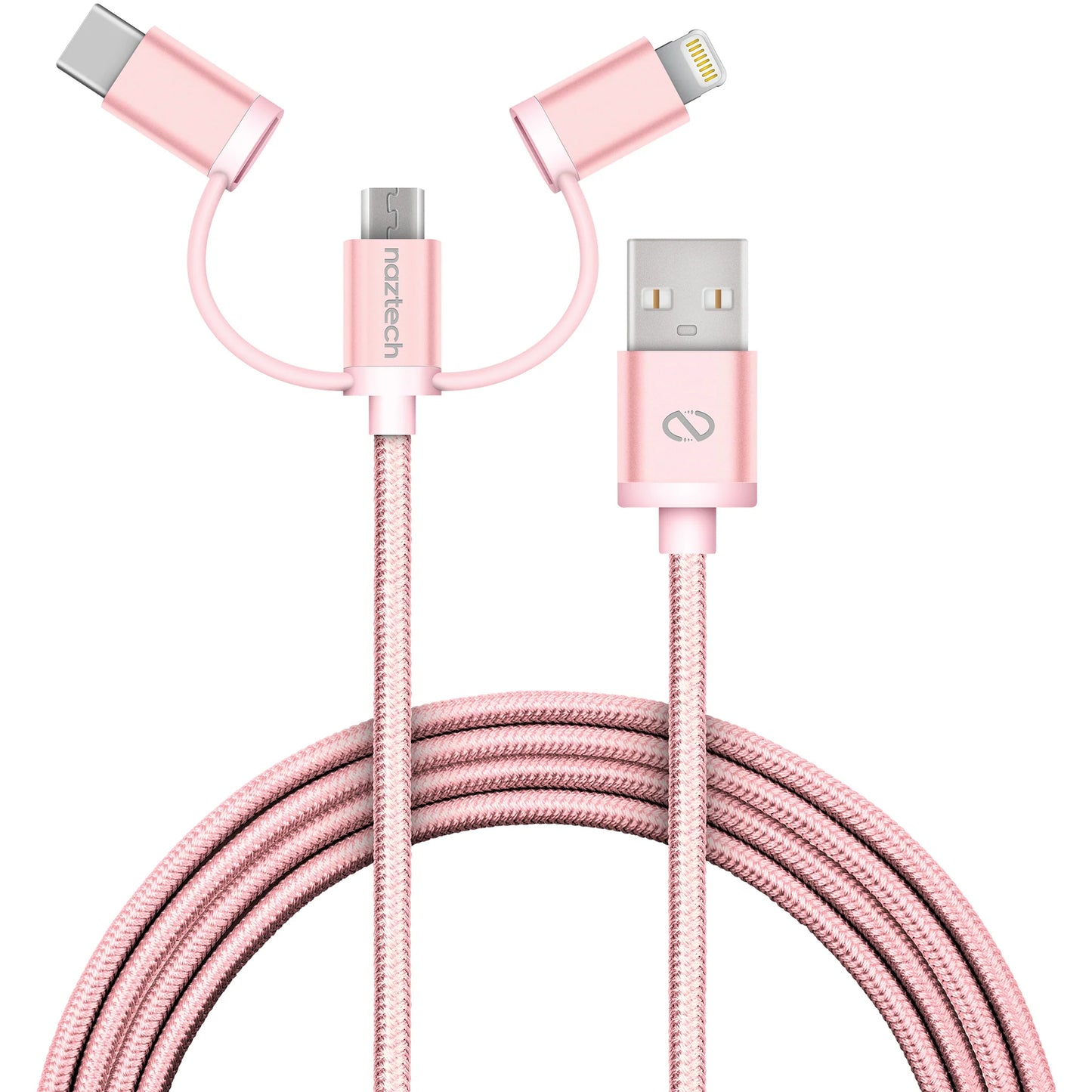Naztech 3-in-1 Hybrid Charging Cable – 6ft USB-C, Lightning & Micro USB Braided Sync Cord