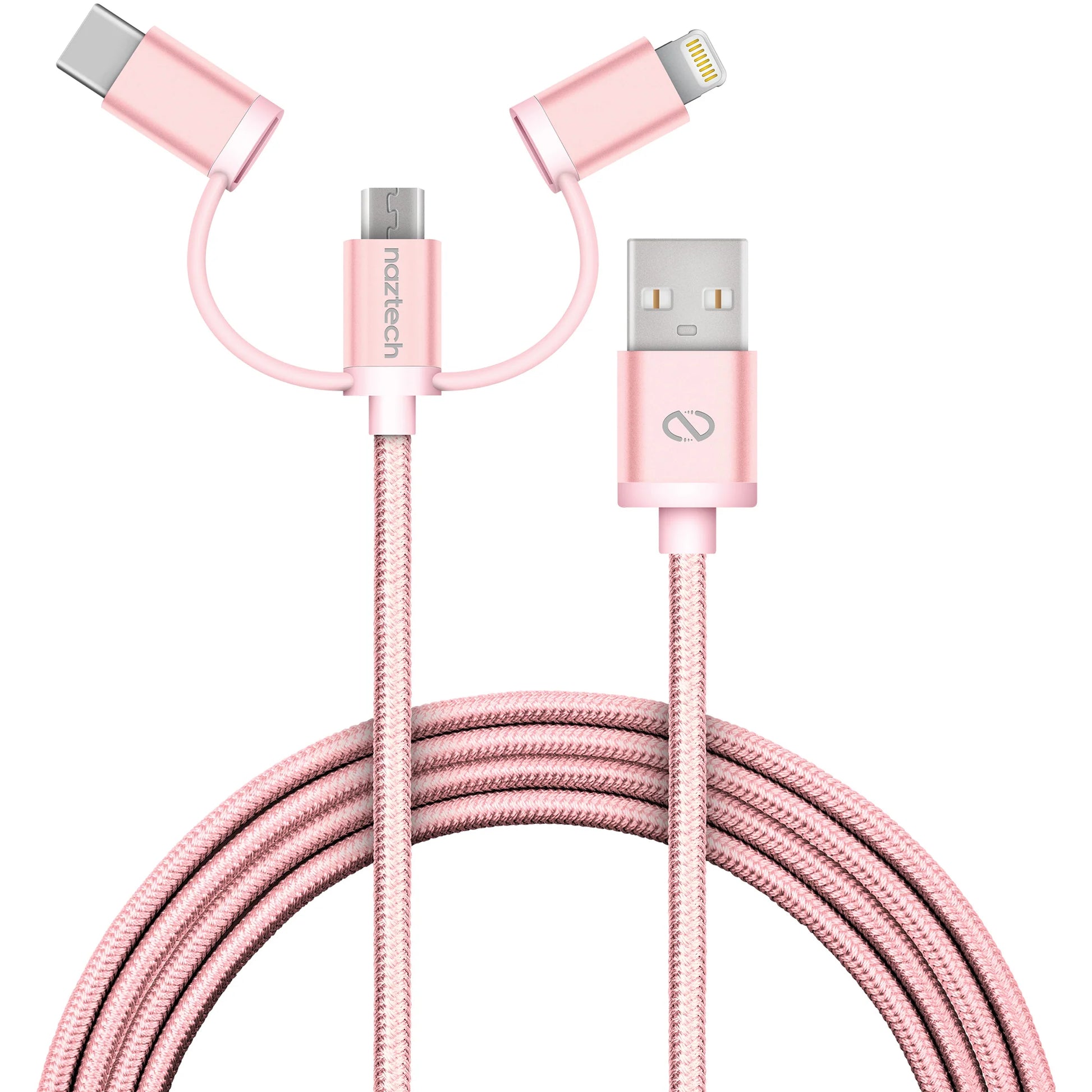 Naztech 3-in-1 Hybrid Charging Cable – 6ft USB-C, Lightning & Micro USB Braided Sync Cord
