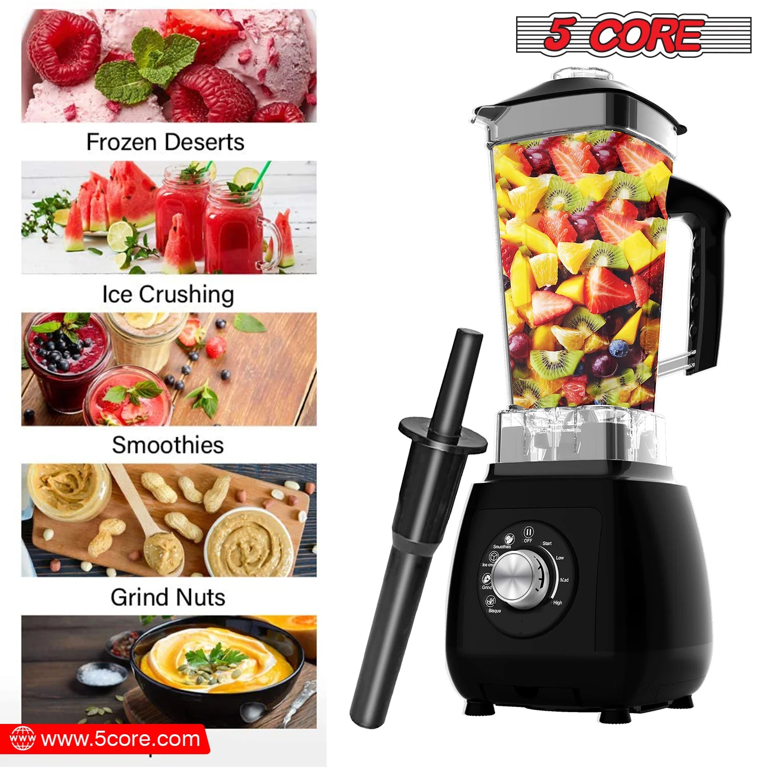 5Core 2000W Blender & Juicer Machine – High‑Power Countertop Smoothie Maker with 68 Oz Jar & 6 Stainless Steel Blades
