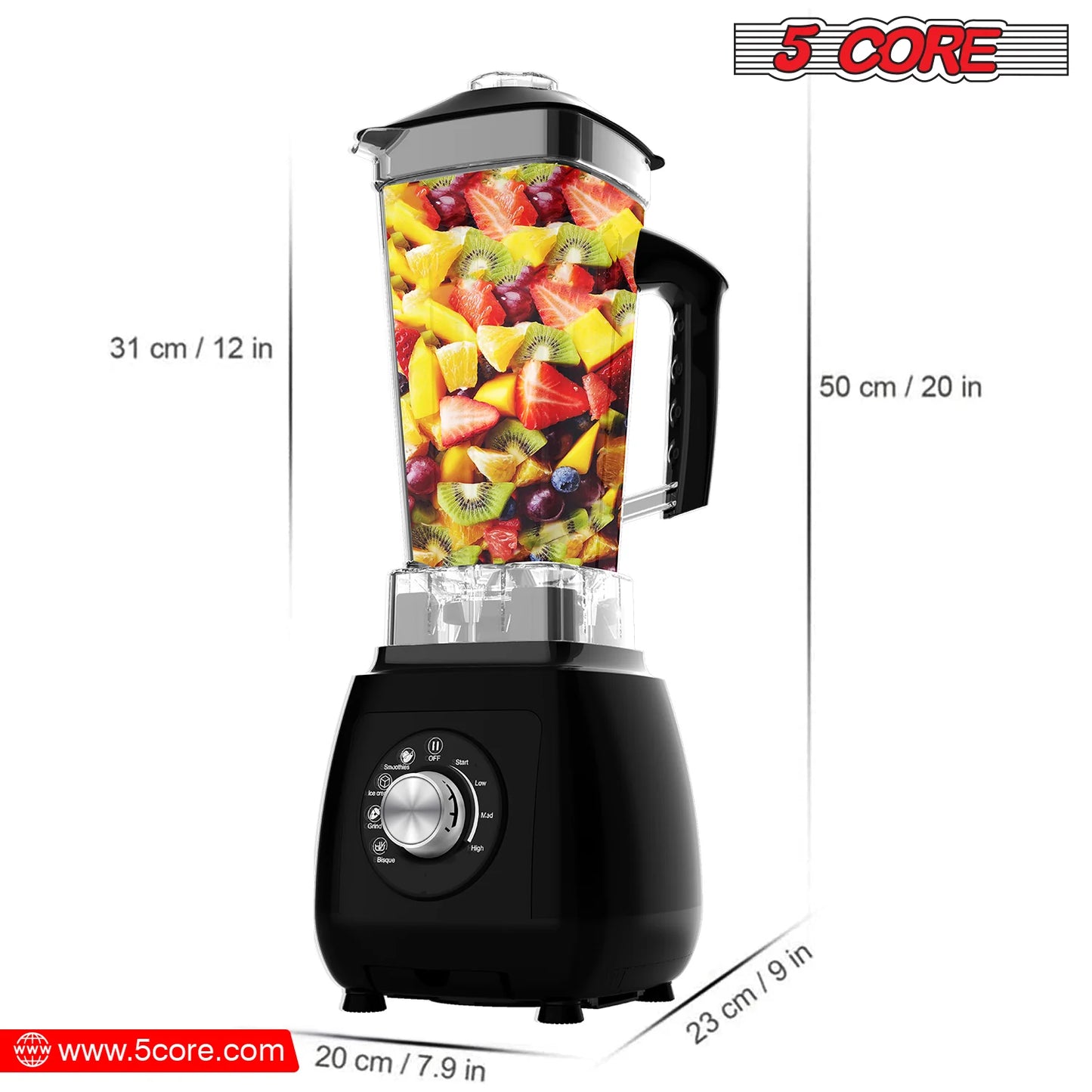 5Core 2000W Blender & Juicer Machine – High‑Power Countertop Smoothie Maker with 68 Oz Jar & 6 Stainless Steel Blades