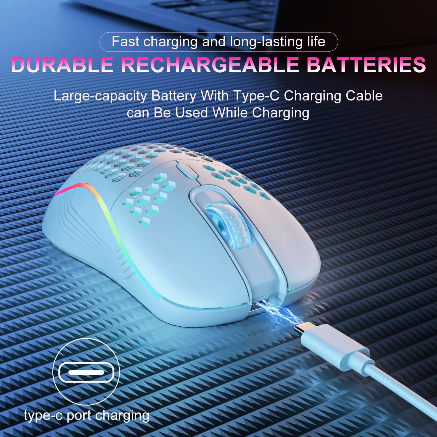 Ultralight Honeycomb Wireless RGB Gaming Mouse – Ergonomic Adjustable DPI Lightweight Mouse