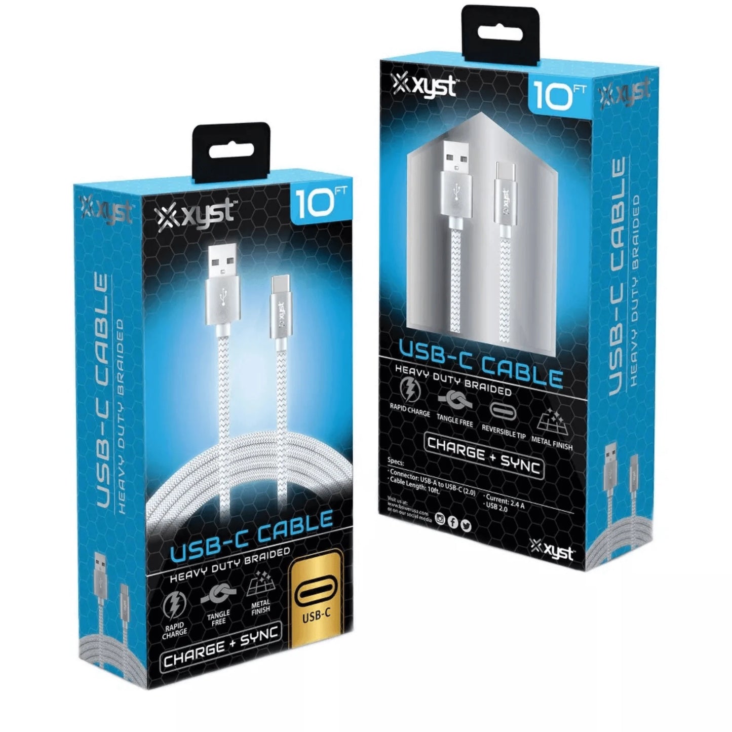 Xyst 10 ft USB‑A to USB‑C Braided Charging Cable – Extra Long Nylon Cable