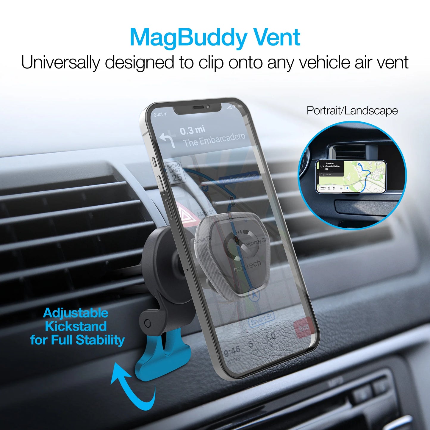 Naztech MagBuddy Elite Vent Mount – Magnetic Hands‑Free Car Phone Holder with 360° Swivel