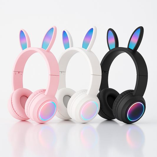 HyperGear Bunny Tracks Wireless Headphones β Light-Up Bluetooth Kids Headset with Cute Ears, Safe Volume & Built-In Mic