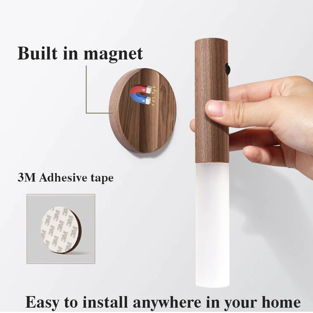 Magnetic Wooden LED Night Light – Auto Sensor, USB Rechargeable