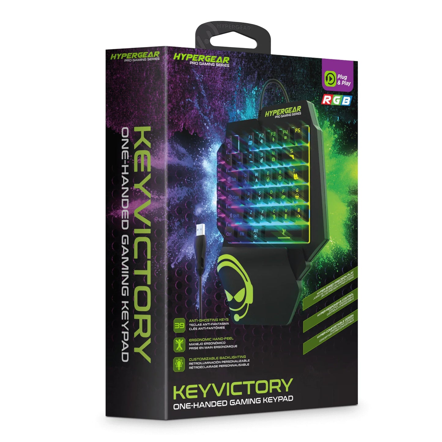 HyperGear KeyVictory One‑Handed Gaming Keypad – Ergonomic RGB Mechanical Keyboard with 35 Programmable Keys & Wrist Rest