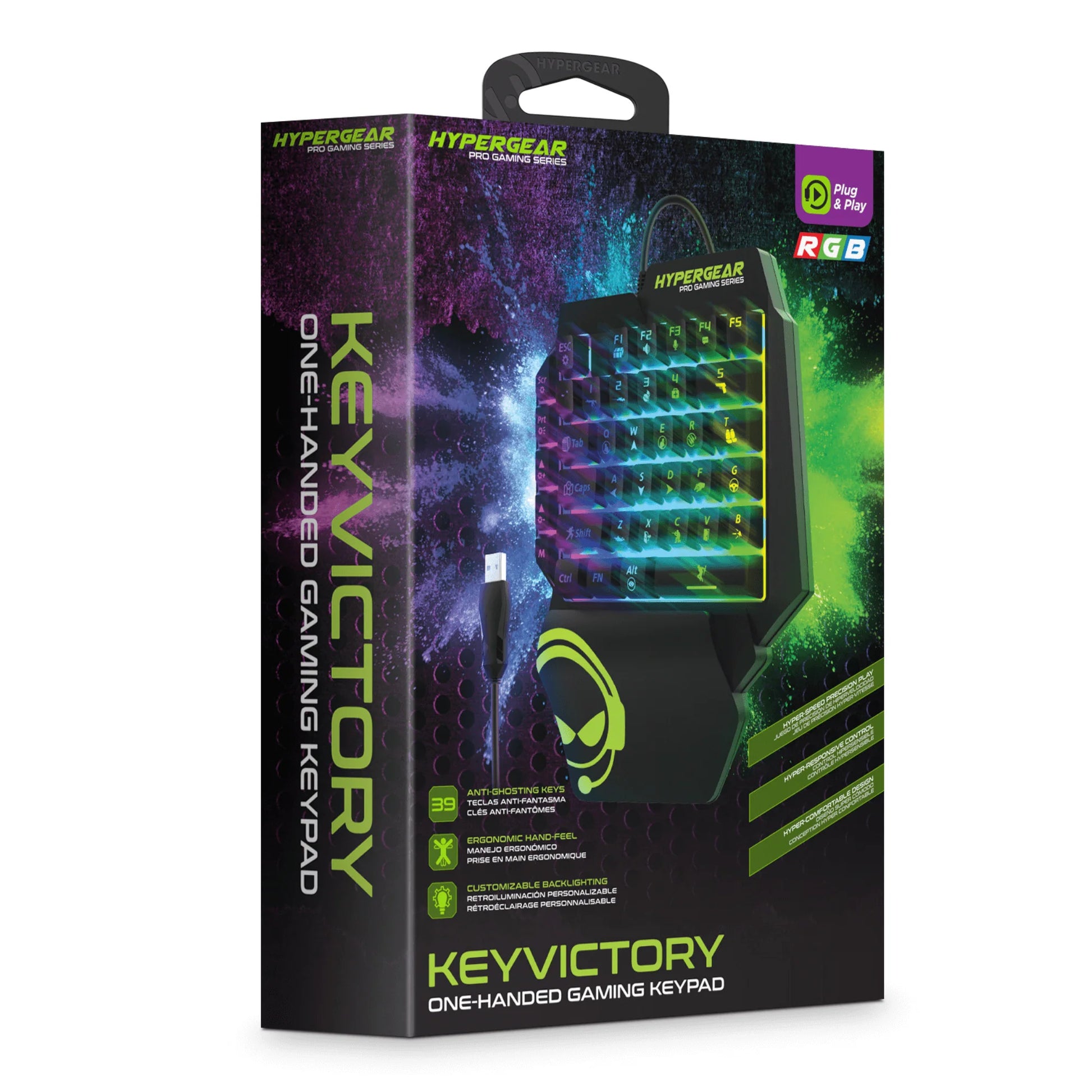 HyperGear KeyVictory One‑Handed Gaming Keypad – Ergonomic RGB Mechanical Keyboard with 35 Programmable Keys & Wrist Rest