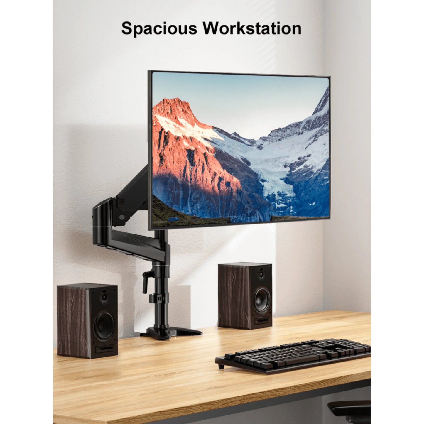 Ergoav Gas Spring Desk Mount for Monitors 13″–34″ up to 17 lb – Full Motion Single Arm with Height Adjust, Tilt & Swivel, C‑Clamp/Grommet Base