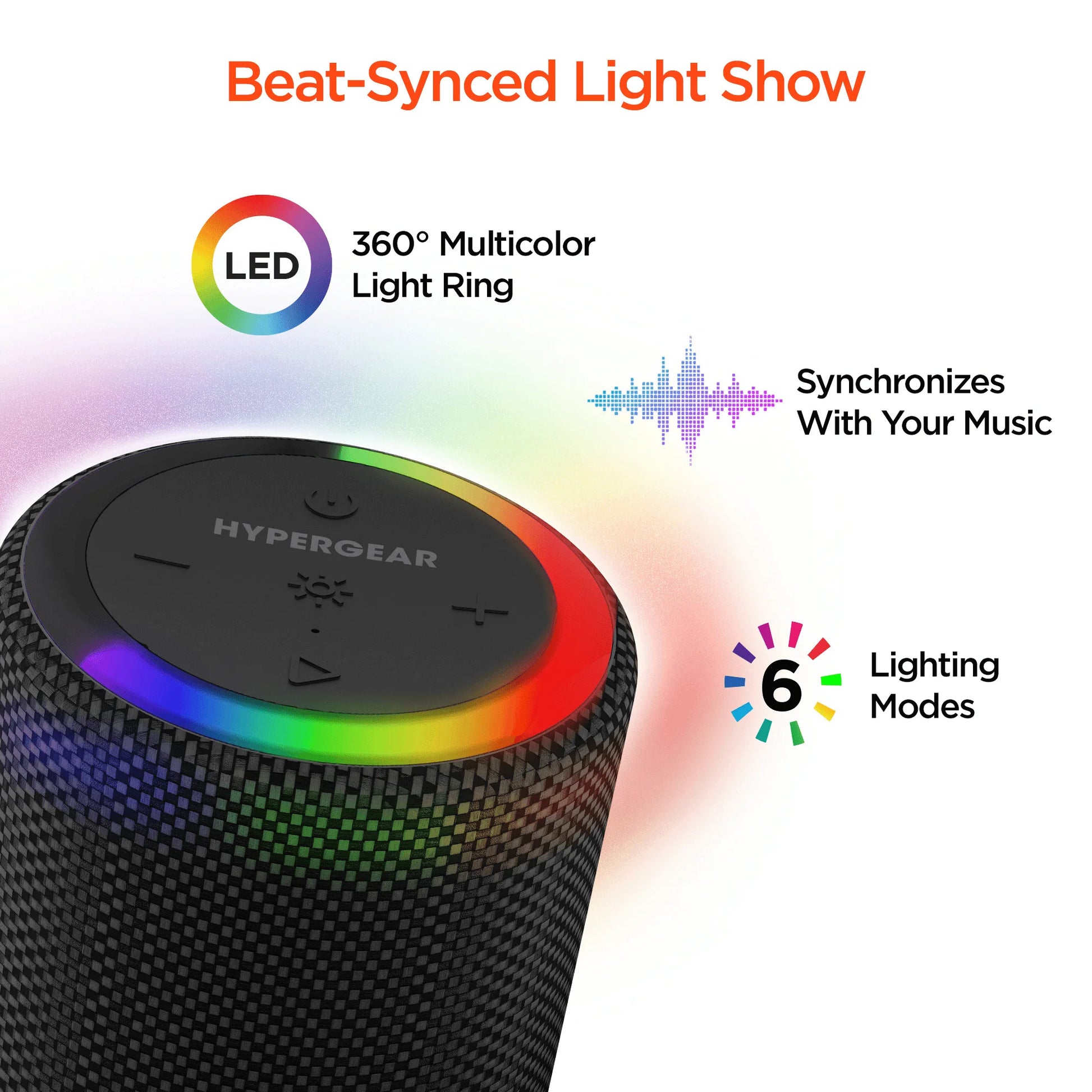 HyperGear Halo Portable Waterproof Bluetooth Speaker with 360° LED Light Show