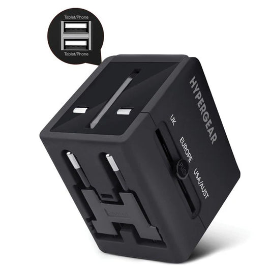 All-in-One Universal Travel Adapter β Compact Charger with Dual USB Ports & 4 Retractable Plug Types for 150+ Countries