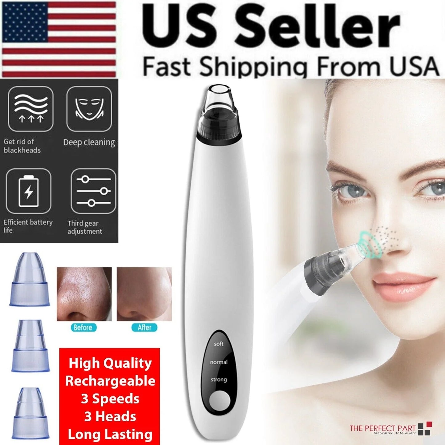 Portable Rechargeable Blackhead Remover Vacuum – Adjustable Suction Pore Cleaner & Microdermabrasion Tool for Radiant Skin