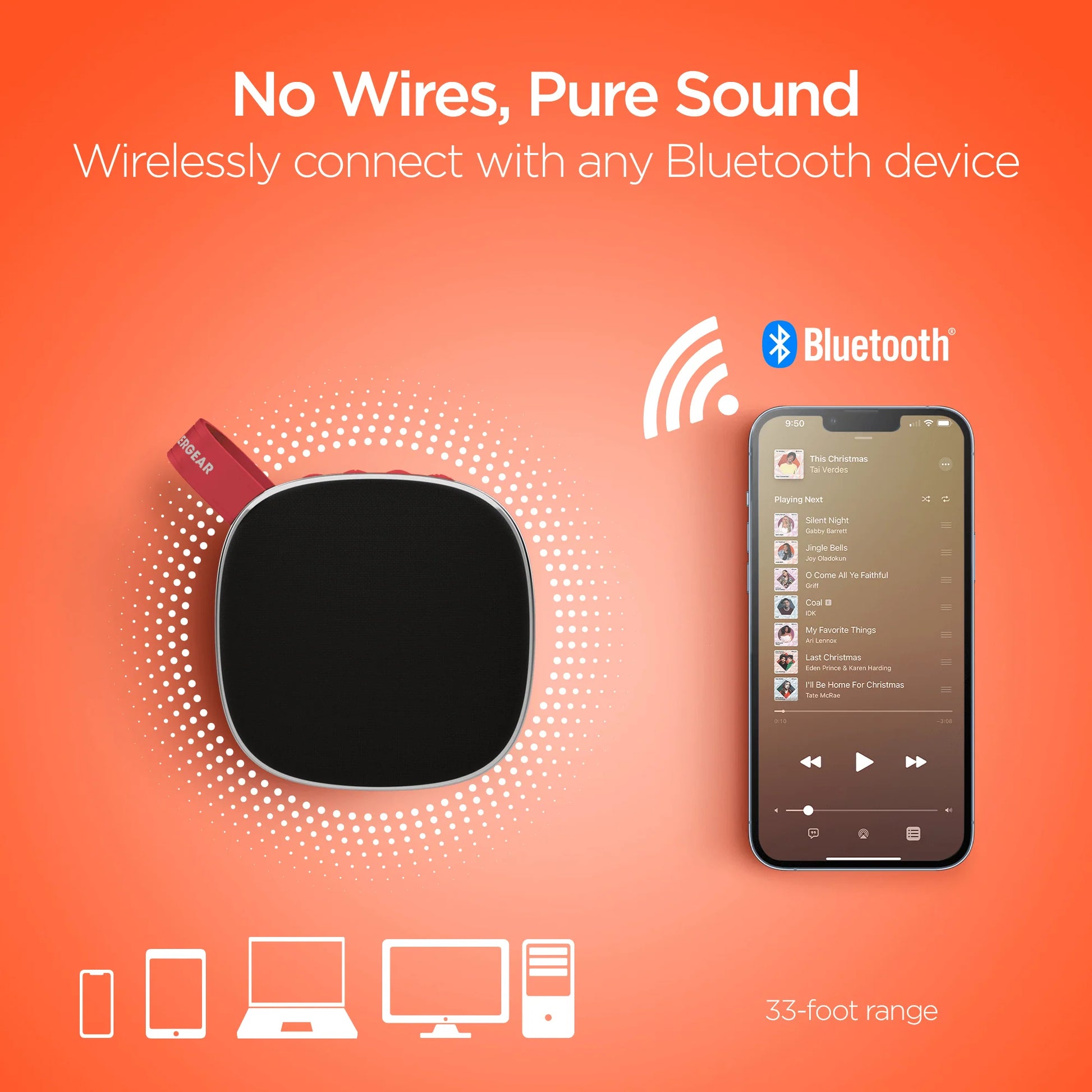 HyperGear Fabrix Mini Portable Bluetooth Speaker – Compact Wireless Fabric Speaker with Deep Bass and Built‑in Mic (Red)