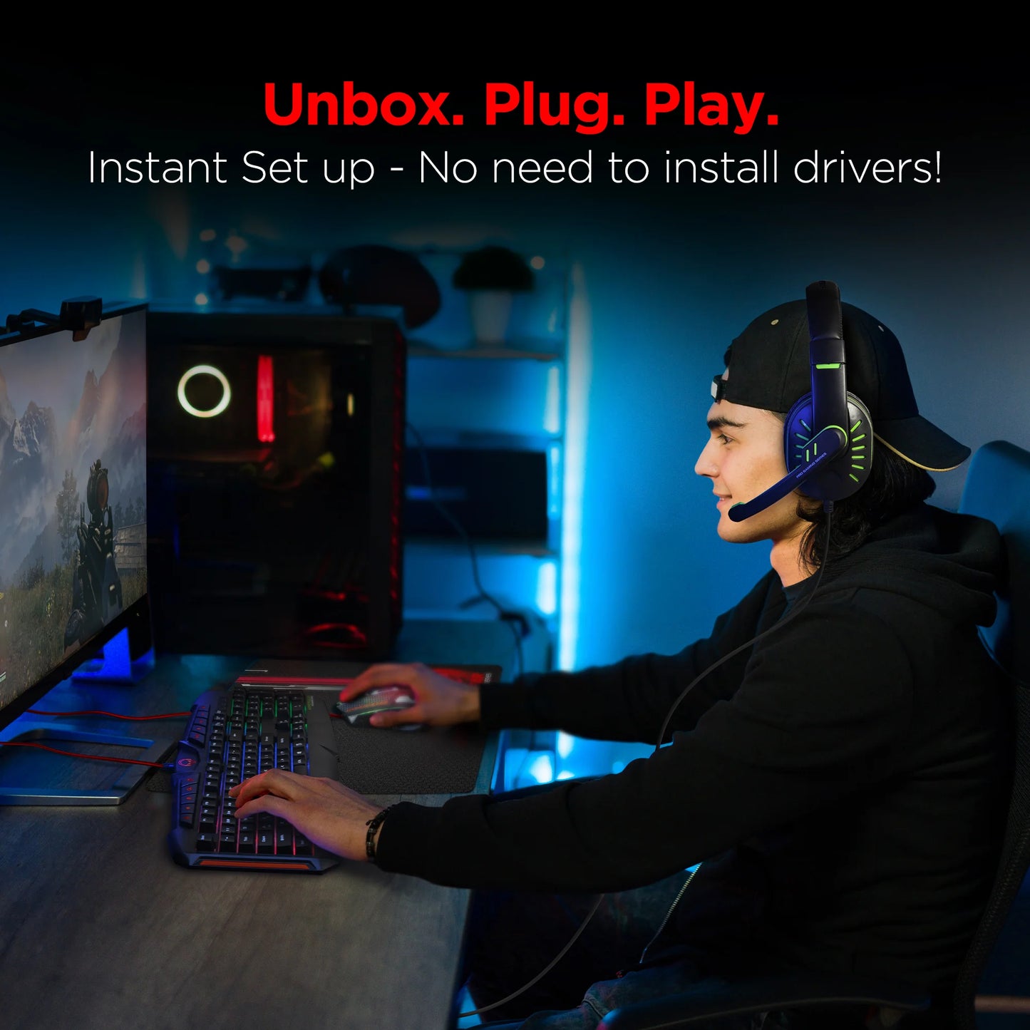 HyperGear 4-in-1 Gaming Kit – RGB Keyboard, Precision Mouse, Stereo Headset & Large Mouse Pad