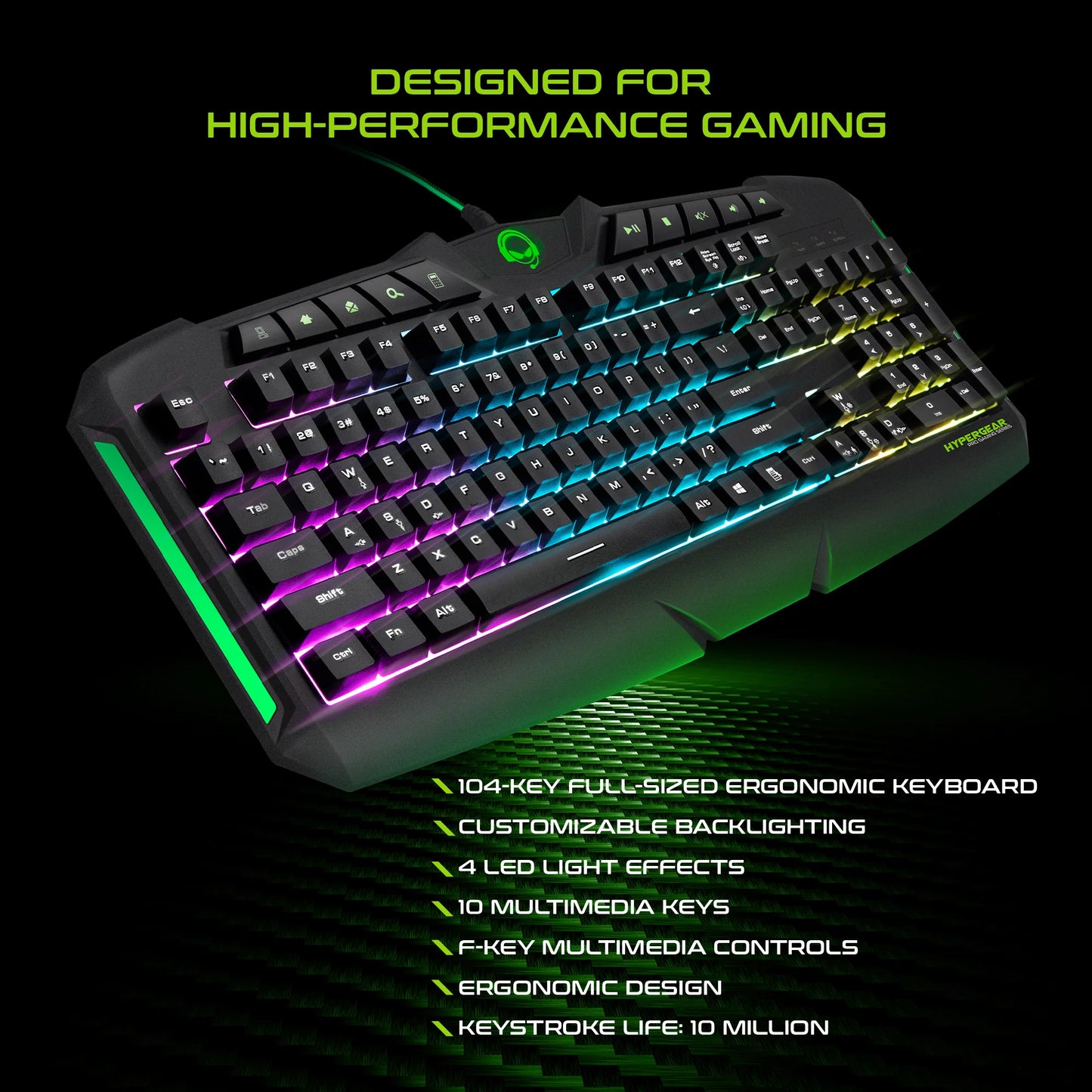 HyperGear 4-in-1 Gaming Kit – RGB Keyboard, Precision Mouse, Stereo Headset & Large Mouse Pad