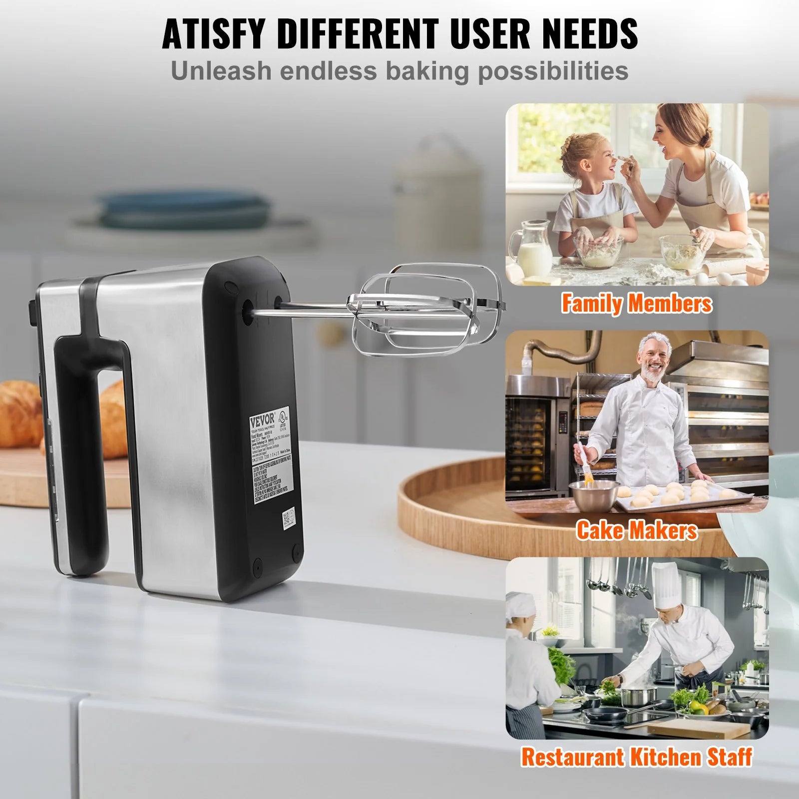 VEVOR 250W Cordless Electric Hand Mixer – Rechargeable Handheld Mixer with Variable Speed & Turbo Boost, Includes Beaters & Whisk