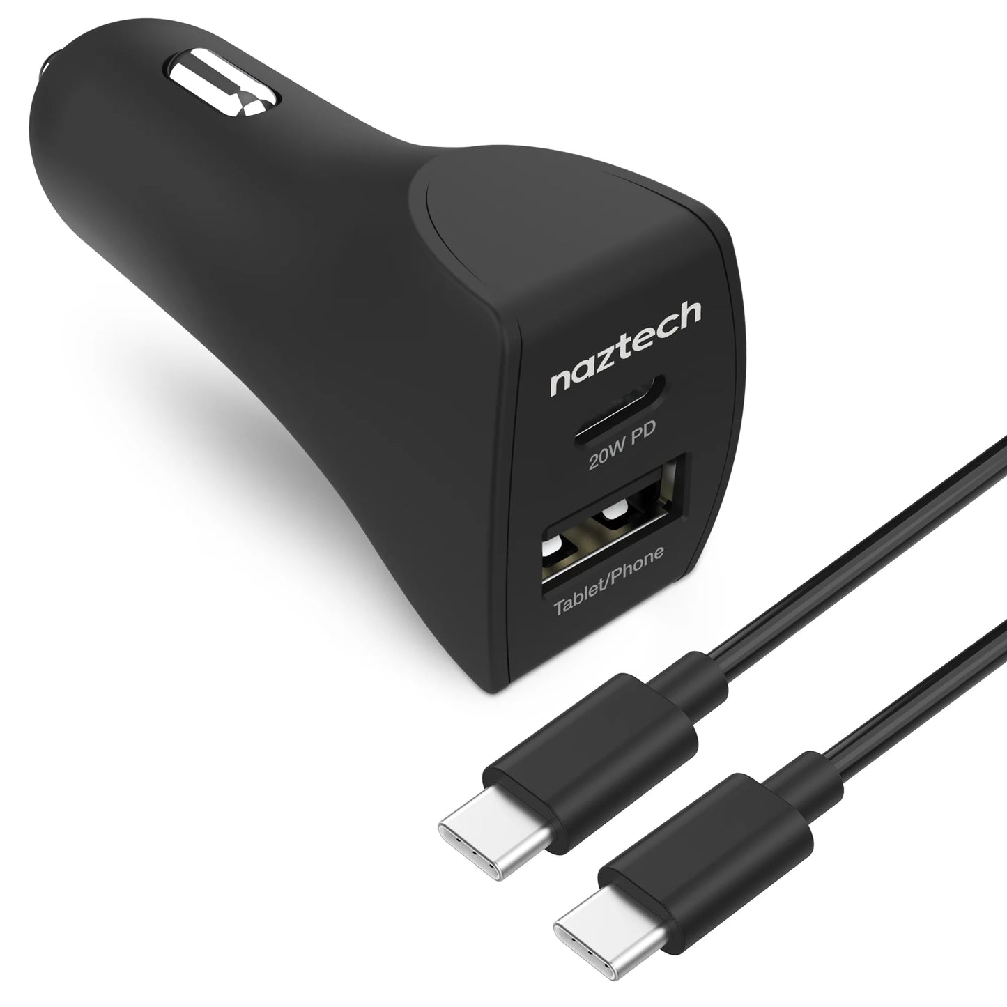 Naztech 32W Dual USB Car Charger – 20W PD & 6ft Lightning Cable