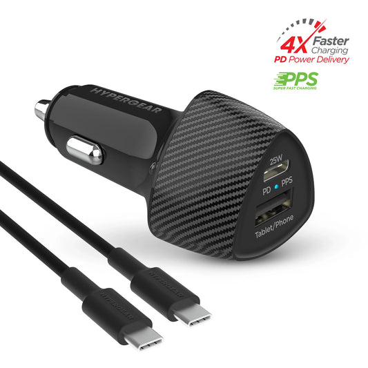 Hypergear SpeedBoost Dual Car Charger Kit β 37W PD & PPS Fast Charge with 4ft USBβC Cable