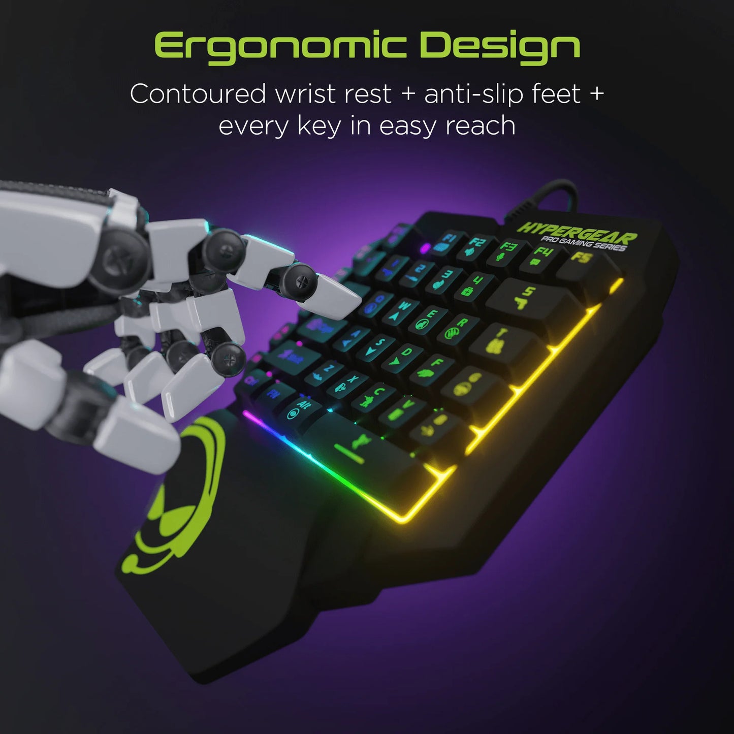HyperGear KeyVictory One‑Handed Gaming Keypad – Ergonomic RGB Mechanical Keyboard with 35 Programmable Keys & Wrist Rest