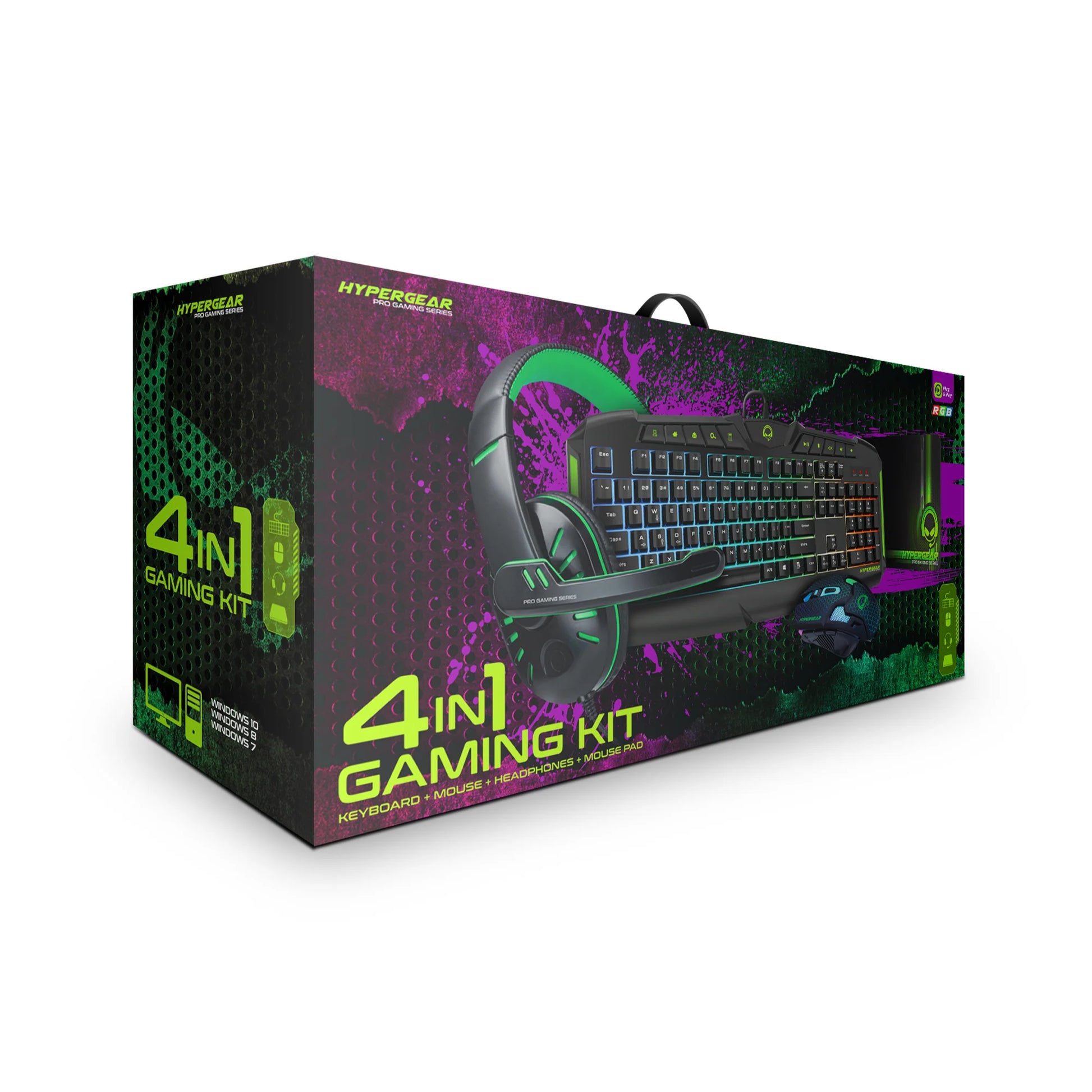 HyperGear 4-in-1 Gaming Kit – RGB Keyboard, Precision Mouse, Stereo Headset & Large Mouse Pad