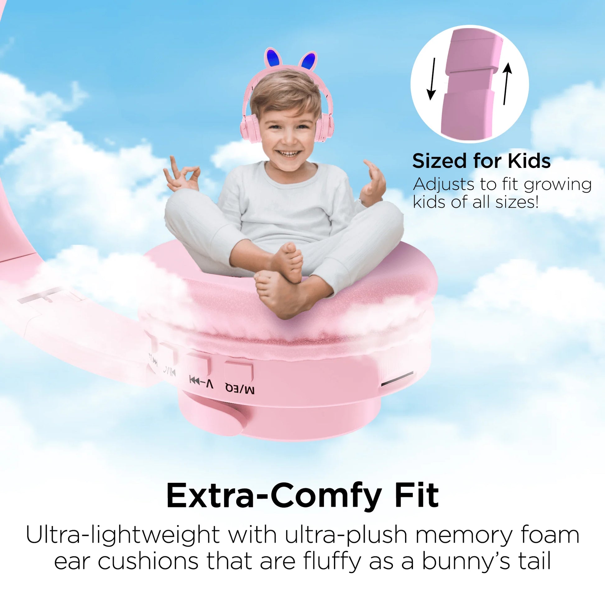 HyperGear Bunny Tracks Wireless Headphones – Light-Up Bluetooth Kids Headset with Cute Ears, Safe Volume & Built-In Mic