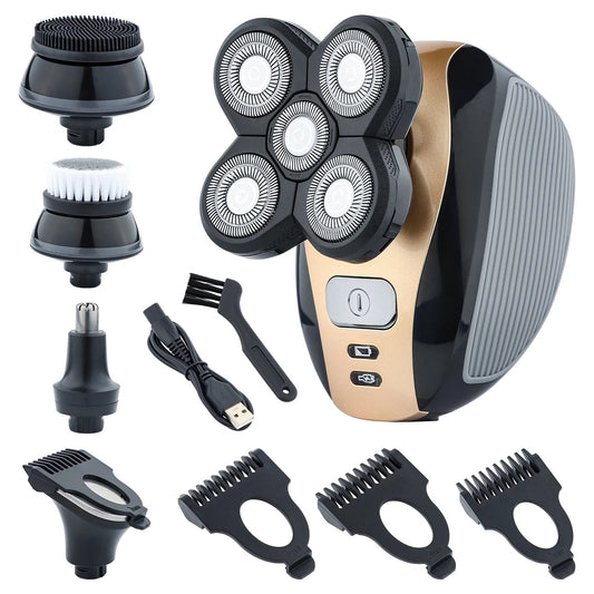 5βinβ1 Rechargeable Rotary Electric Shaver & Grooming Kit β Bald Head, Beard, Nose & Facial Cleansing (IPX7 Waterproof) (US PLUG)
