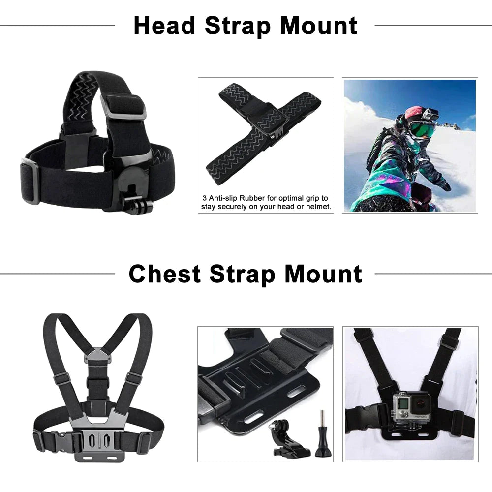 GoPro Accessories Kit 27-in-1 Mount Bundle – Chest Harness, Head Strap, Suction & Handlebar Mounts for Hero 11/10/9/8/7/6 and More