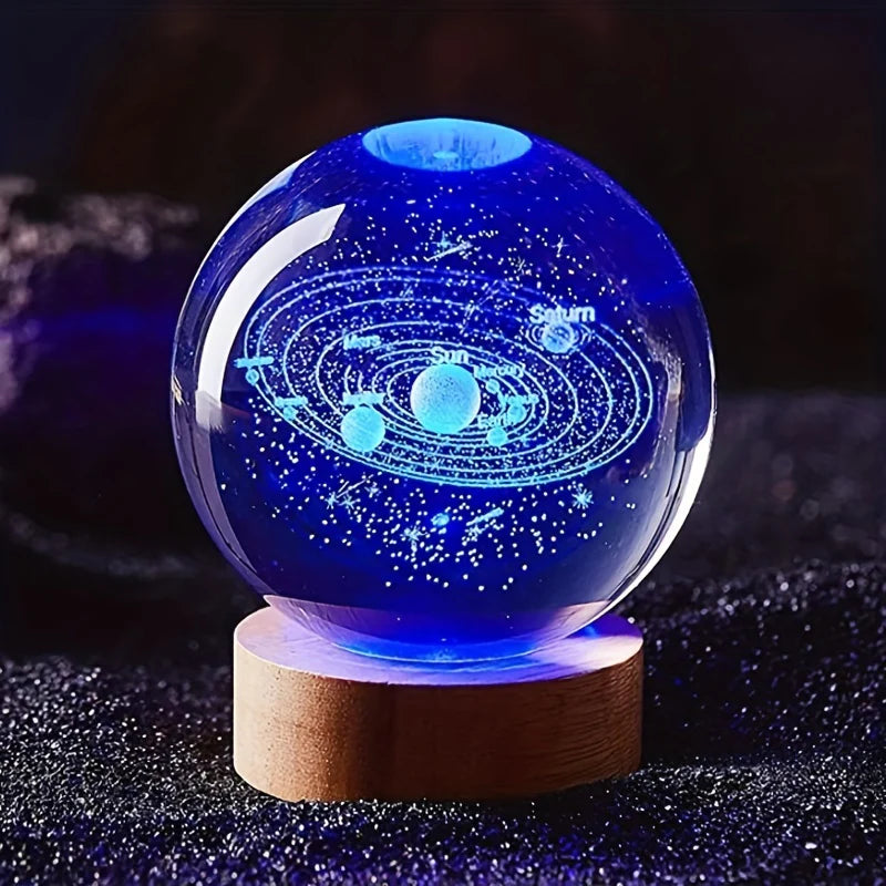 3D Solar System Crystal Ball Nightlight – Glass Planet Lamp with LED Base