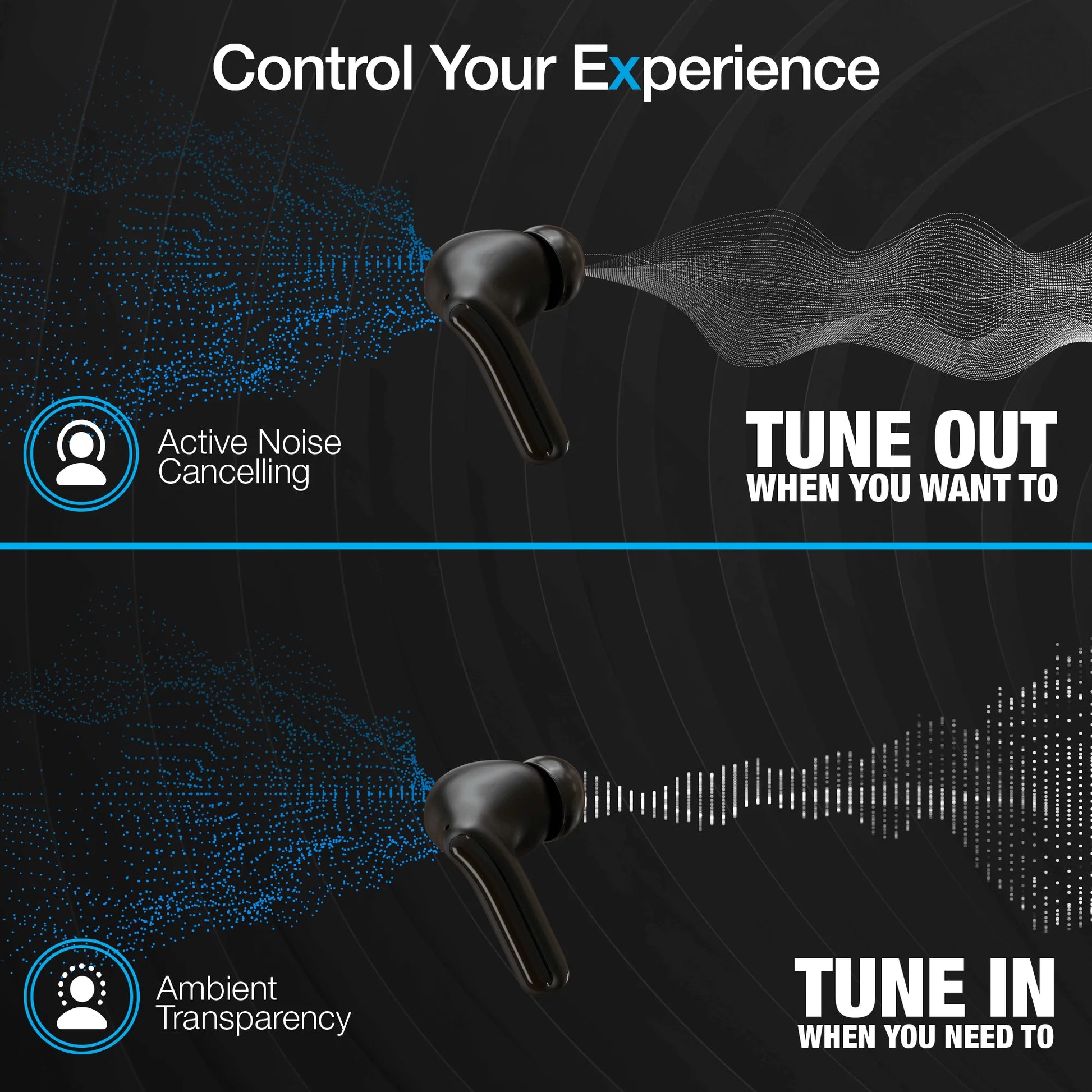 Naztech Xpods ANC True Wireless Earbuds – Active Noise Cancelling Earbuds with Transparency Mode, 25h Playtime & Wireless Charging Case