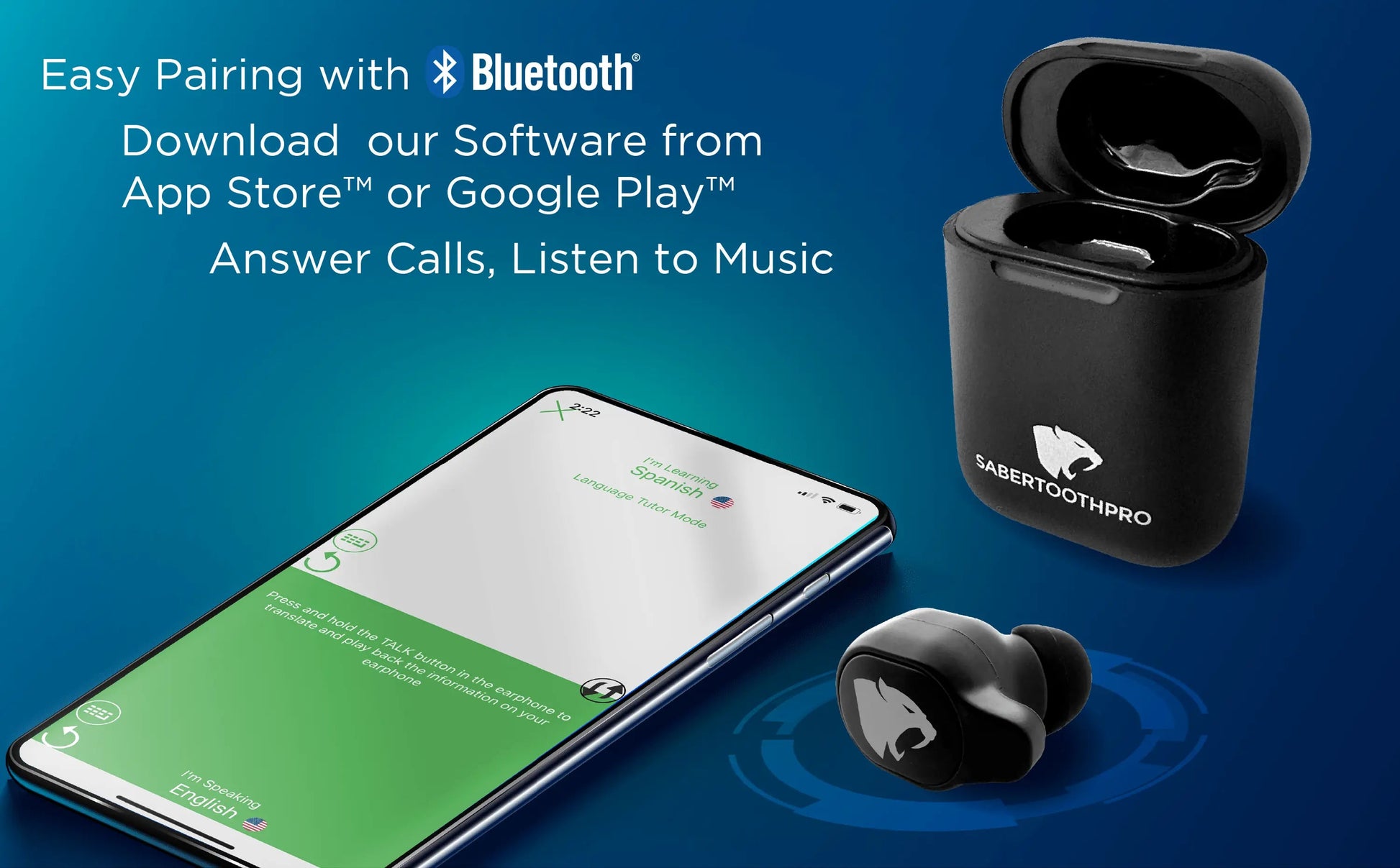 Sabertooth Smart Voice Language Translator – Real-Time 2-Way Translator Device with Offline Camera & Text Modes