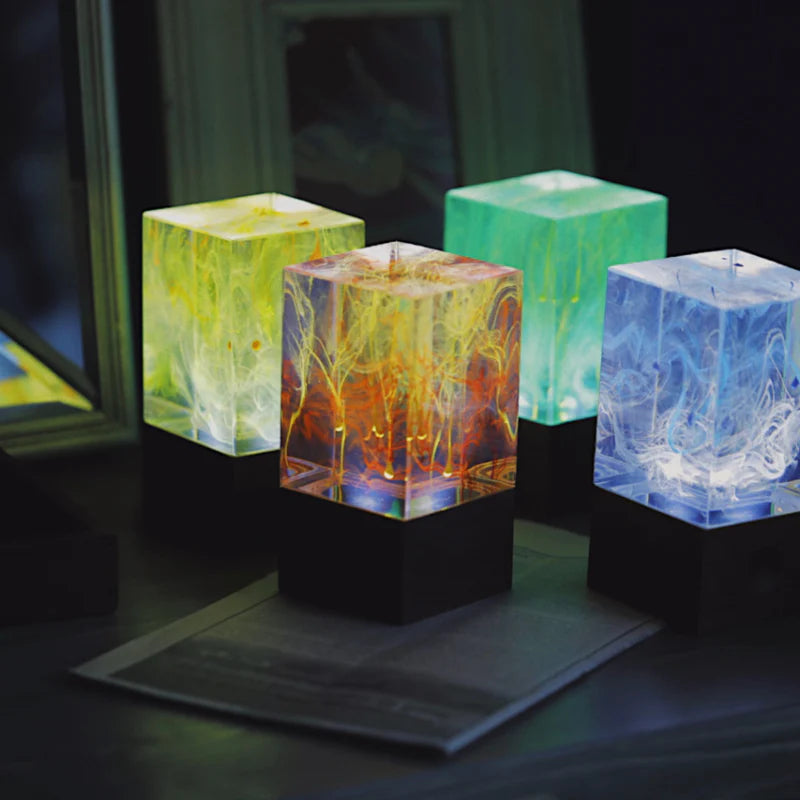 Aurora Resin Table Decor Lamp – Handcrafted LED Night Light with Warm White Glow & Unique Sculpture
