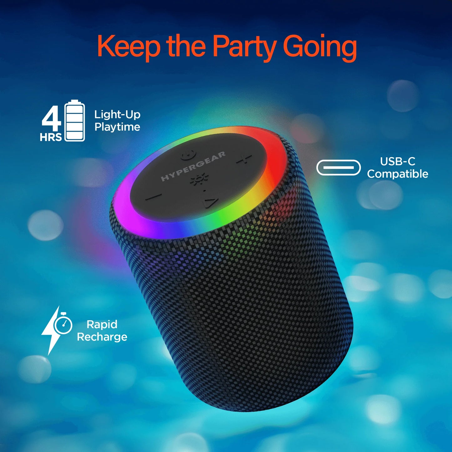 HyperGear Halo Portable Waterproof Bluetooth Speaker with 360° LED Light Show