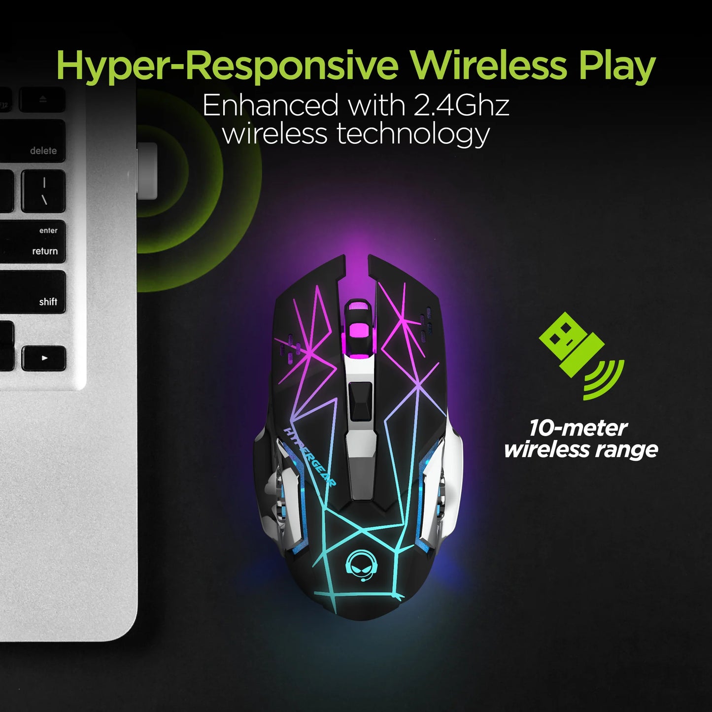 HyperGear Chromium RGB Wireless Gaming Mouse – Ergonomic Rechargeable Mouse with Adjustable DPI & Dynamic Lighting
