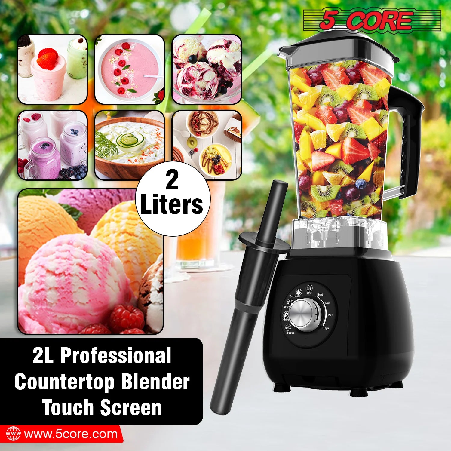 5Core 2000W Blender & Juicer Machine – High‑Power Countertop Smoothie Maker with 68 Oz Jar & 6 Stainless Steel Blades