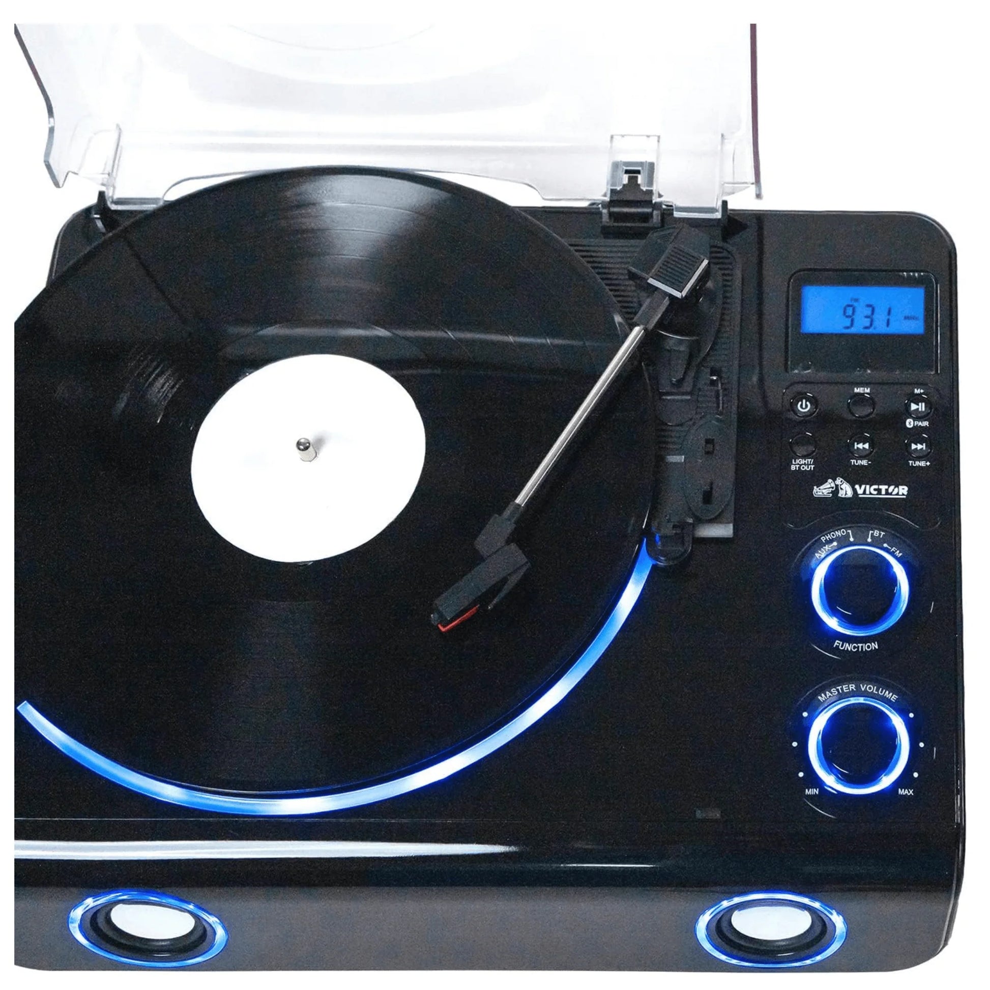 Victor Beacon 5-in-1 Turntable System – Vinyl Record Player with Bluetooth, CD, Cassette, FM Radio & Built-In Speakers