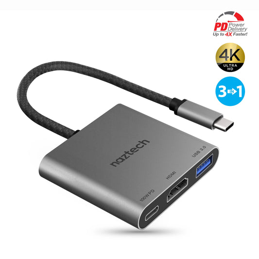 Naztech MaxDrive 3 USB-C Hub β 3-in-1 Adapter with 100W Power Delivery, 4K HDMI & 5Gbps USB 3.0