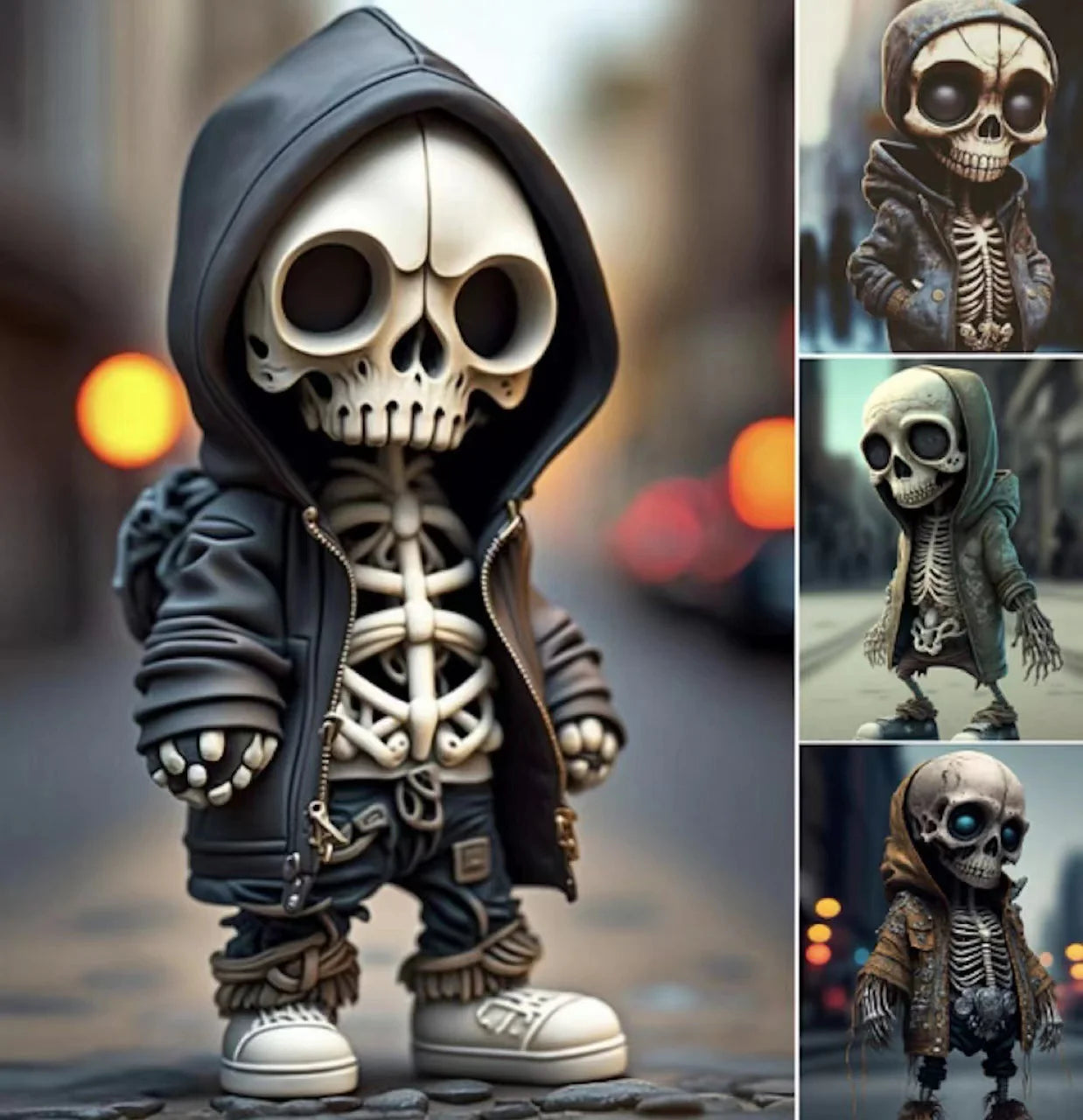 Street Skeleton Figurine – Resin Collectible Urban Skull Statue (15cm)