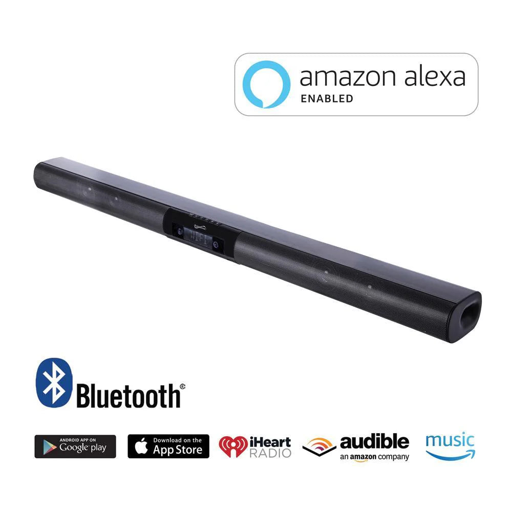 Supersonic 37″ Premium Optical Bluetooth Soundbar with Alexa Voice Control – Slim 37″ Soundbar with Bluetooth & Wi‑Fi Streaming, LCD Display & Optical Input