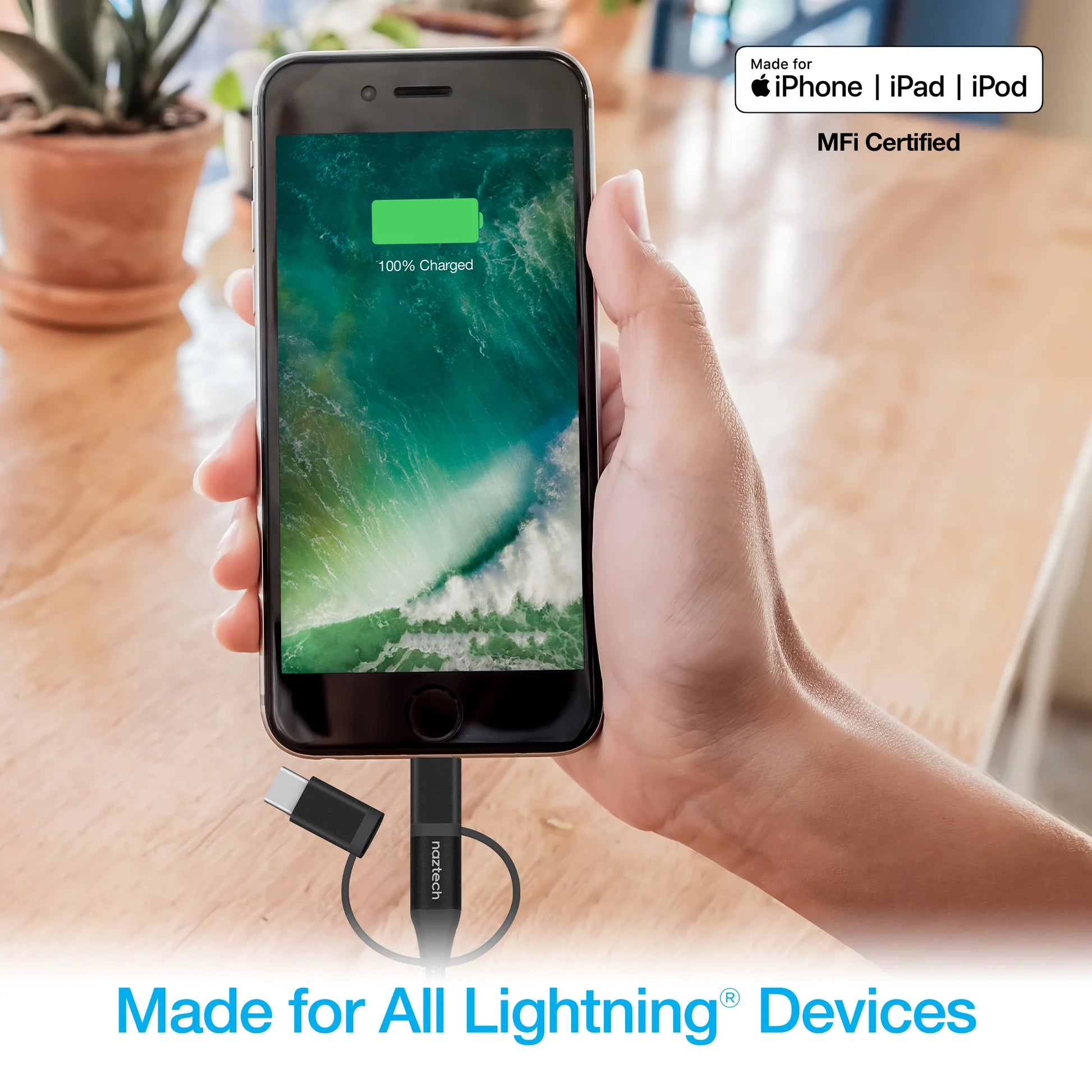 Naztech 3-in-1 Hybrid Charging Cable – 6ft USB-C, Lightning & Micro USB Braided Sync Cord