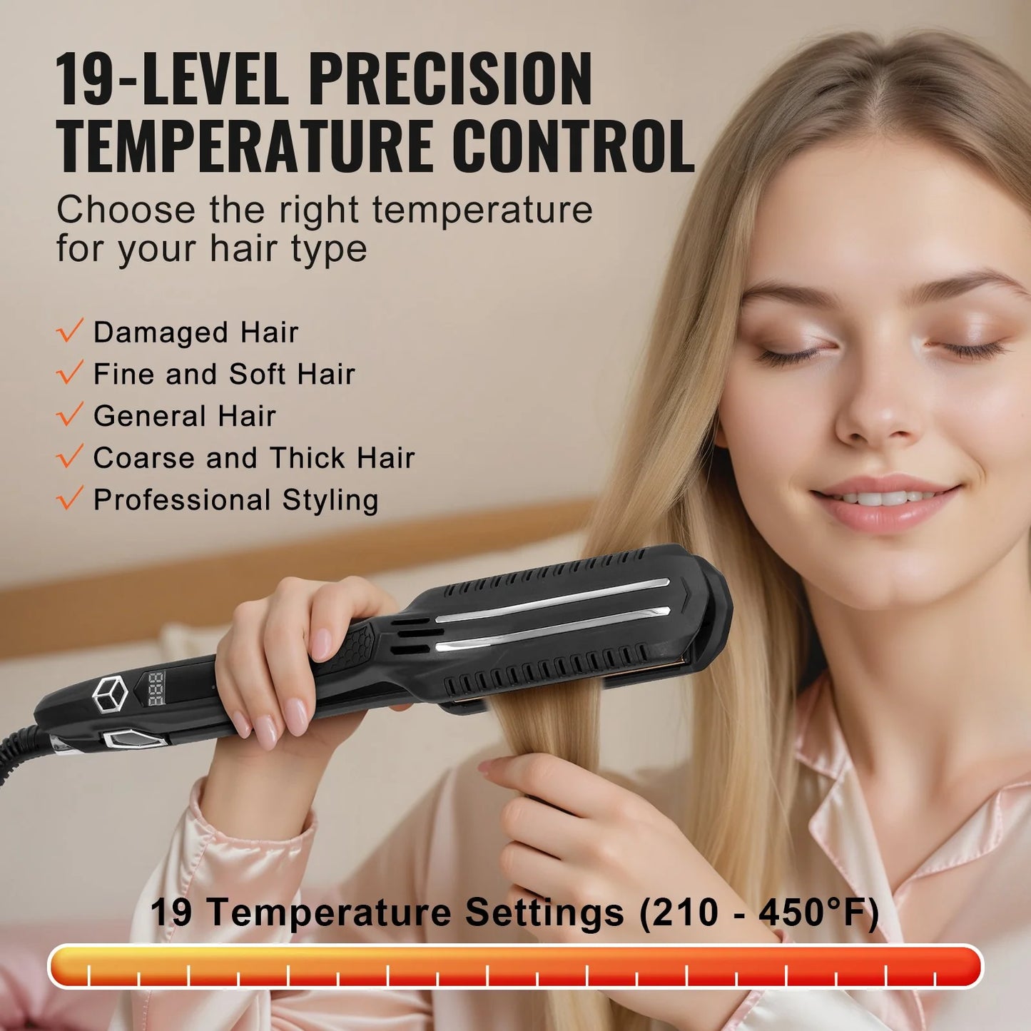 VEVOR Professional Hair Straightener – 1.5-Inch Titanium Flat Iron with Infrared Heat, Adjustable Temperature & LCD Display