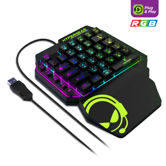 HyperGear KeyVictory OneβHanded Gaming Keypad β Ergonomic RGB Mechanical Keyboard with 35 Programmable Keys & Wrist Rest