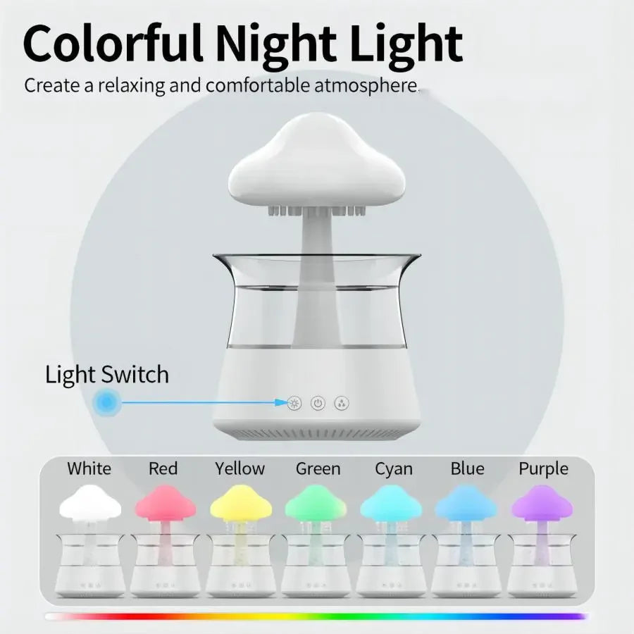 Cloud Rain Aromatherapy Diffuser & Humidifier – Ultrasonic Mist Maker with Colorful LED Lamp