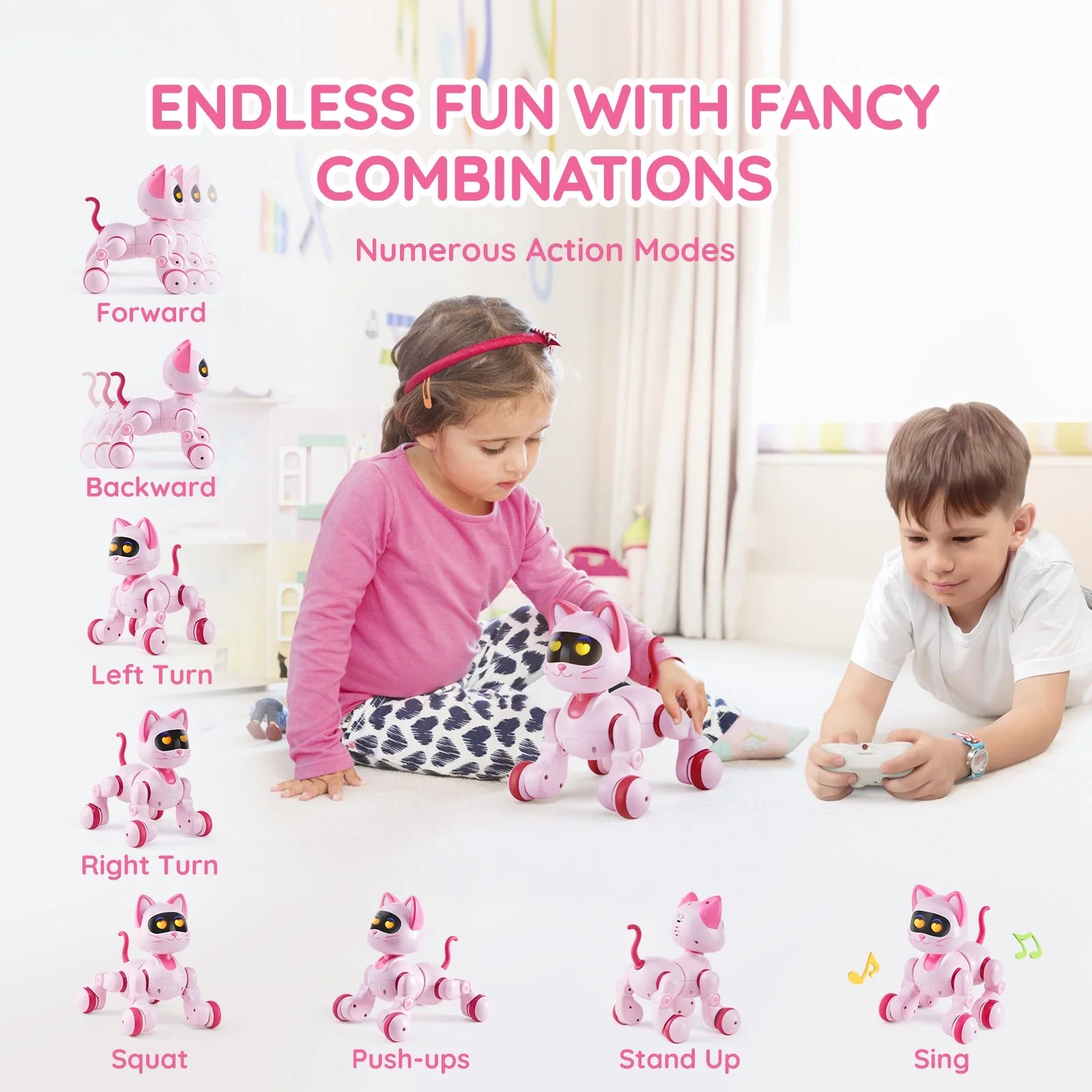 VEVOR RC Robot Cat Toy for Kids – Interactive Talking, Dancing & Programmable Kitty with Remote Control