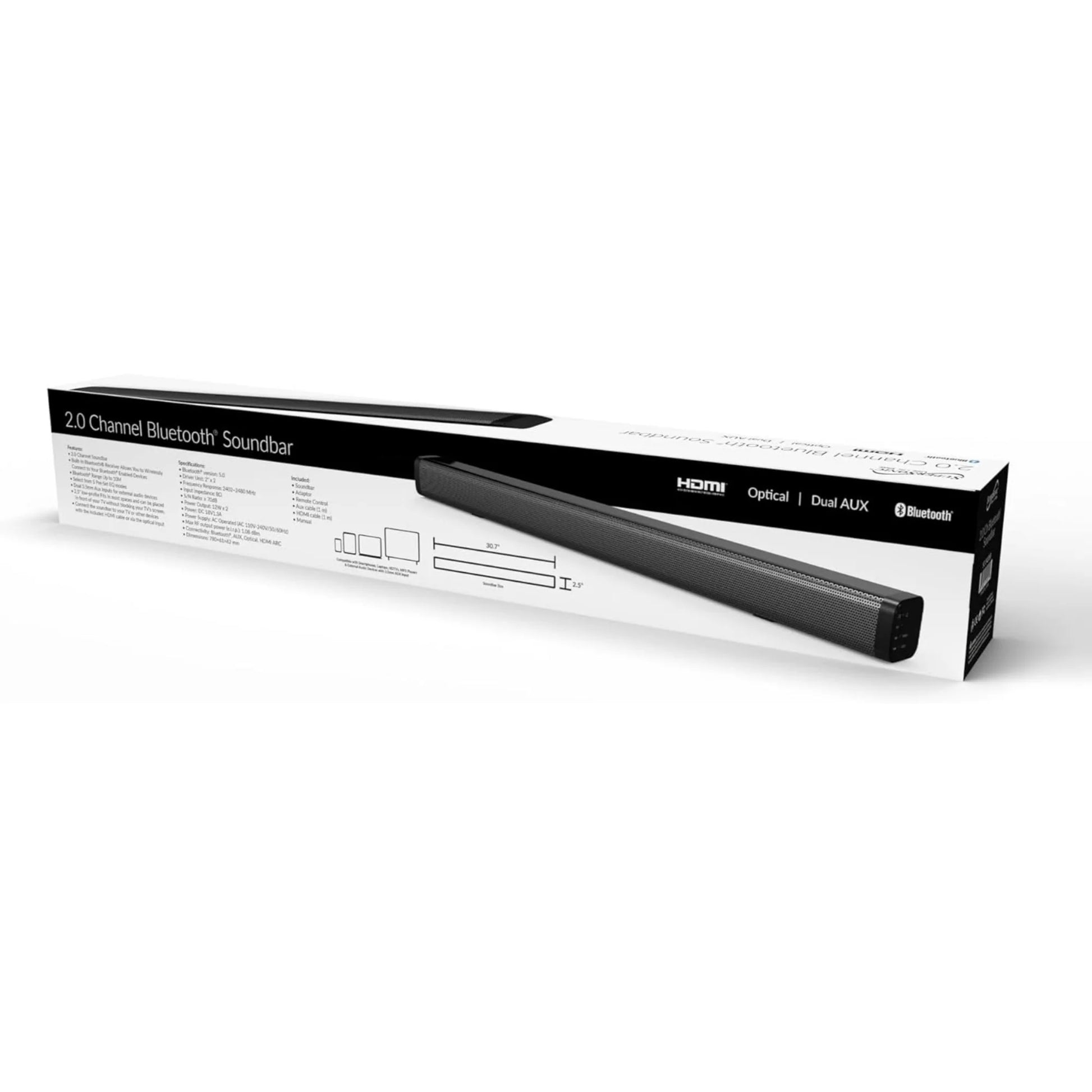 Supersonic 30-Inch Optical Bluetooth 2.0 Channel Soundbar