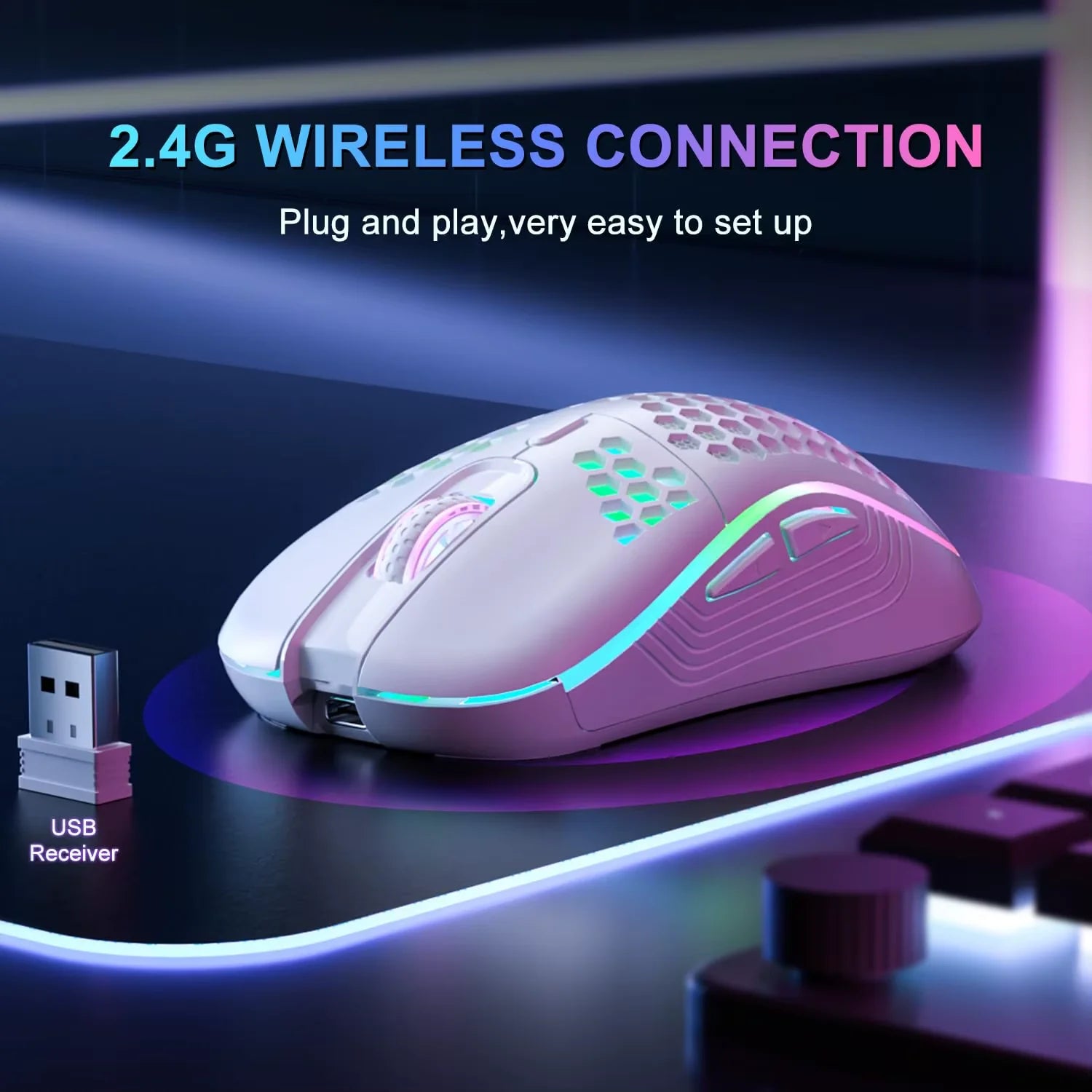 Ultralight Honeycomb Wireless RGB Gaming Mouse – Ergonomic Adjustable DPI Lightweight Mouse