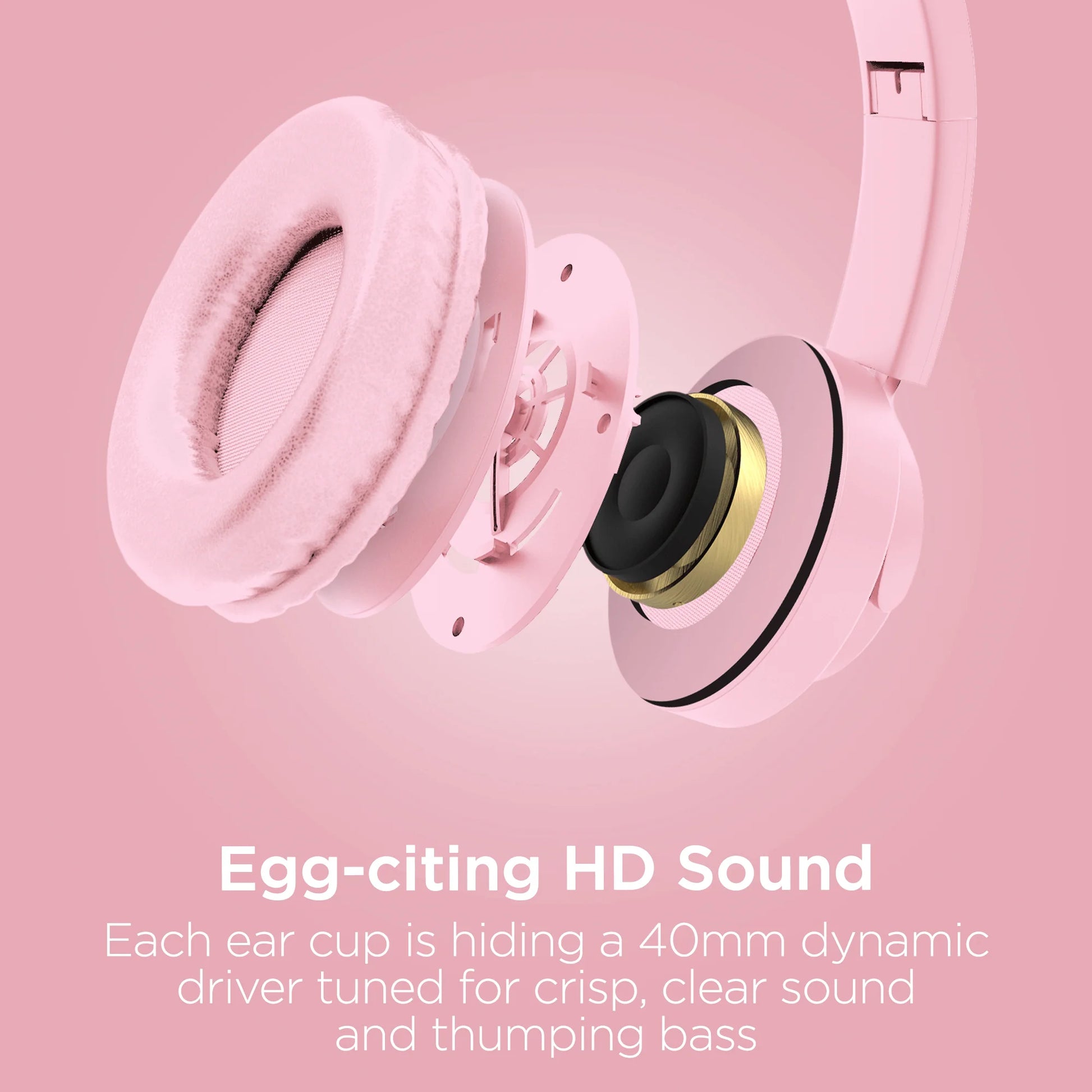 HyperGear Bunny Tracks Wireless Headphones – Light-Up Bluetooth Kids Headset with Cute Ears, Safe Volume & Built-In Mic