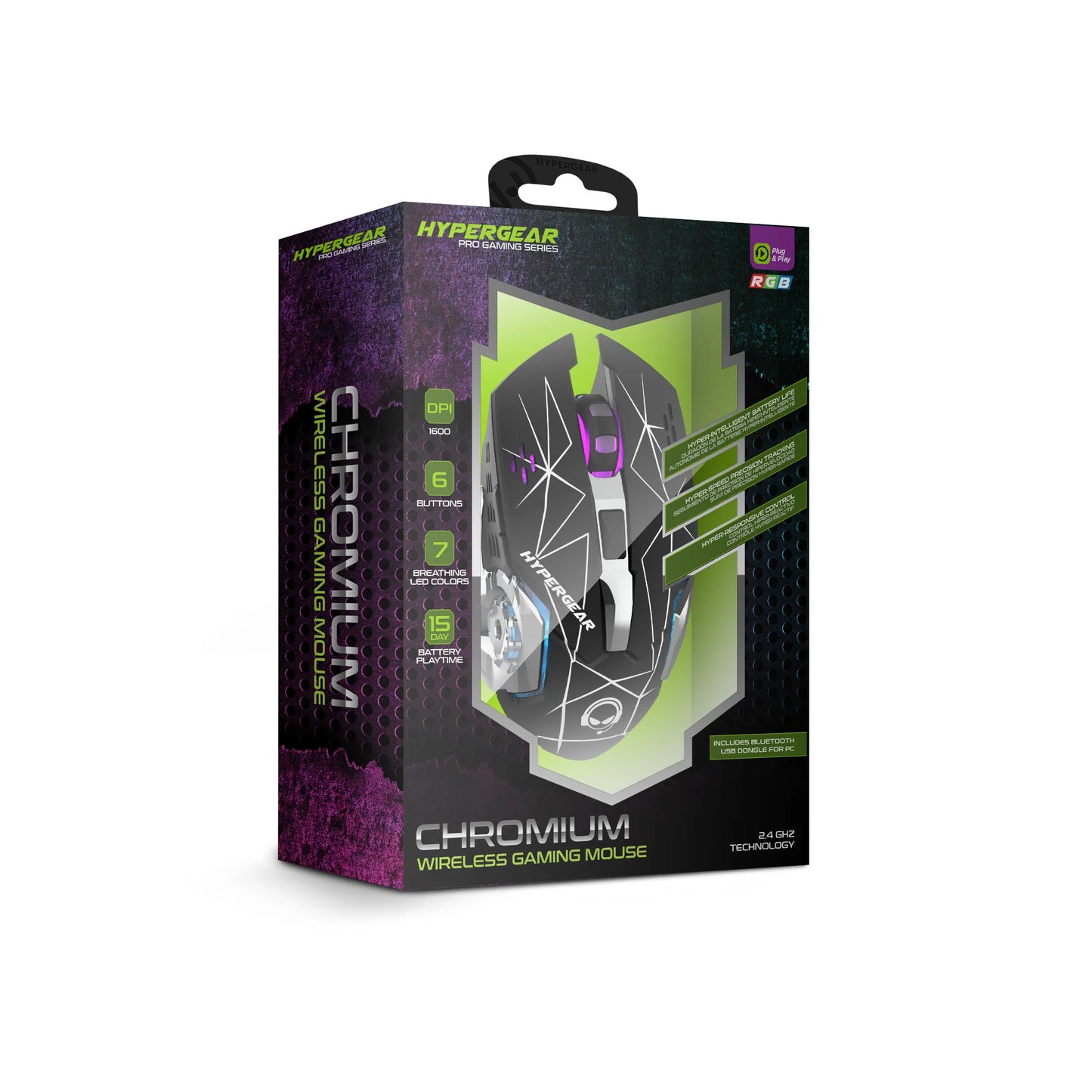 HyperGear Chromium RGB Wireless Gaming Mouse – Ergonomic Rechargeable Mouse with Adjustable DPI & Dynamic Lighting