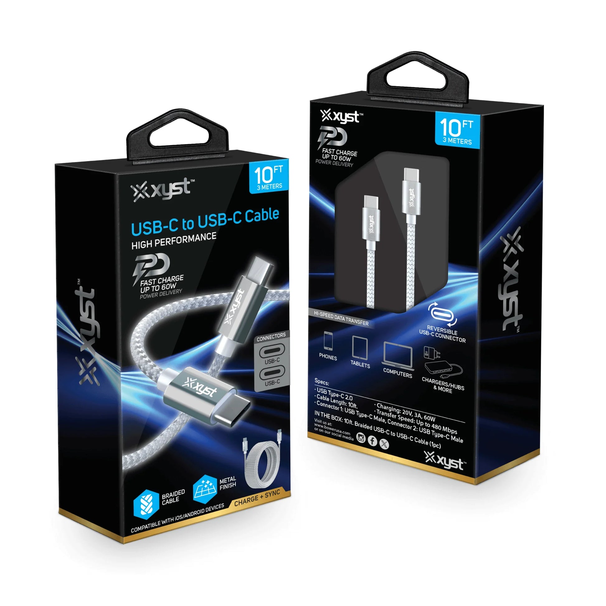 Xyst Braided 10ft USB C to USB C Cable – Durable 10 Gbps Fast Charging & Sync Cord for Phones, Laptops & Tablets